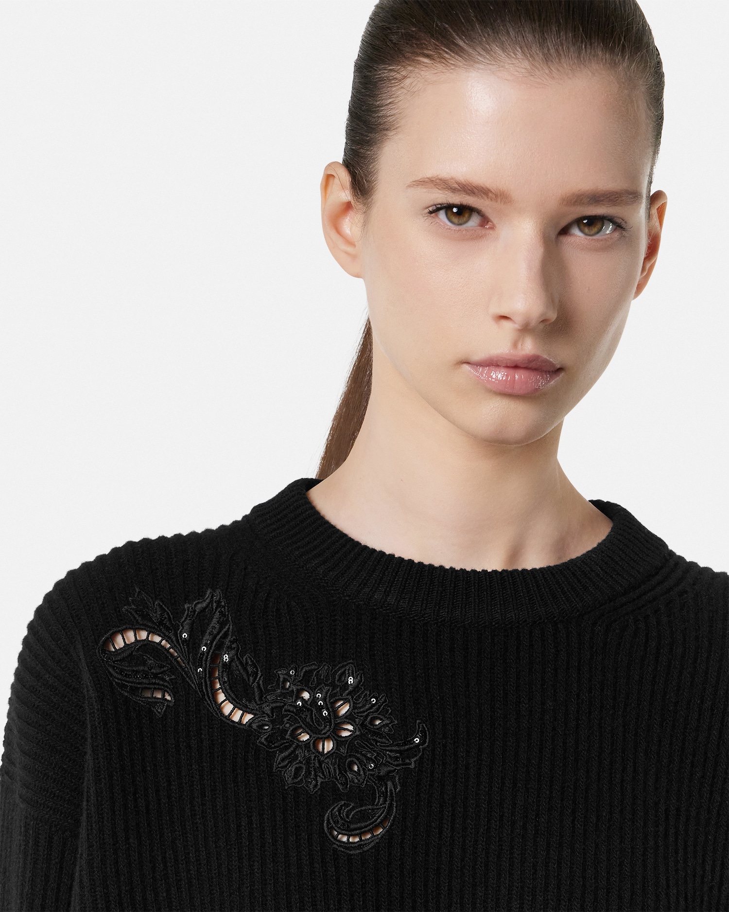 Embroidered Barocco Leaf Knit Sweater