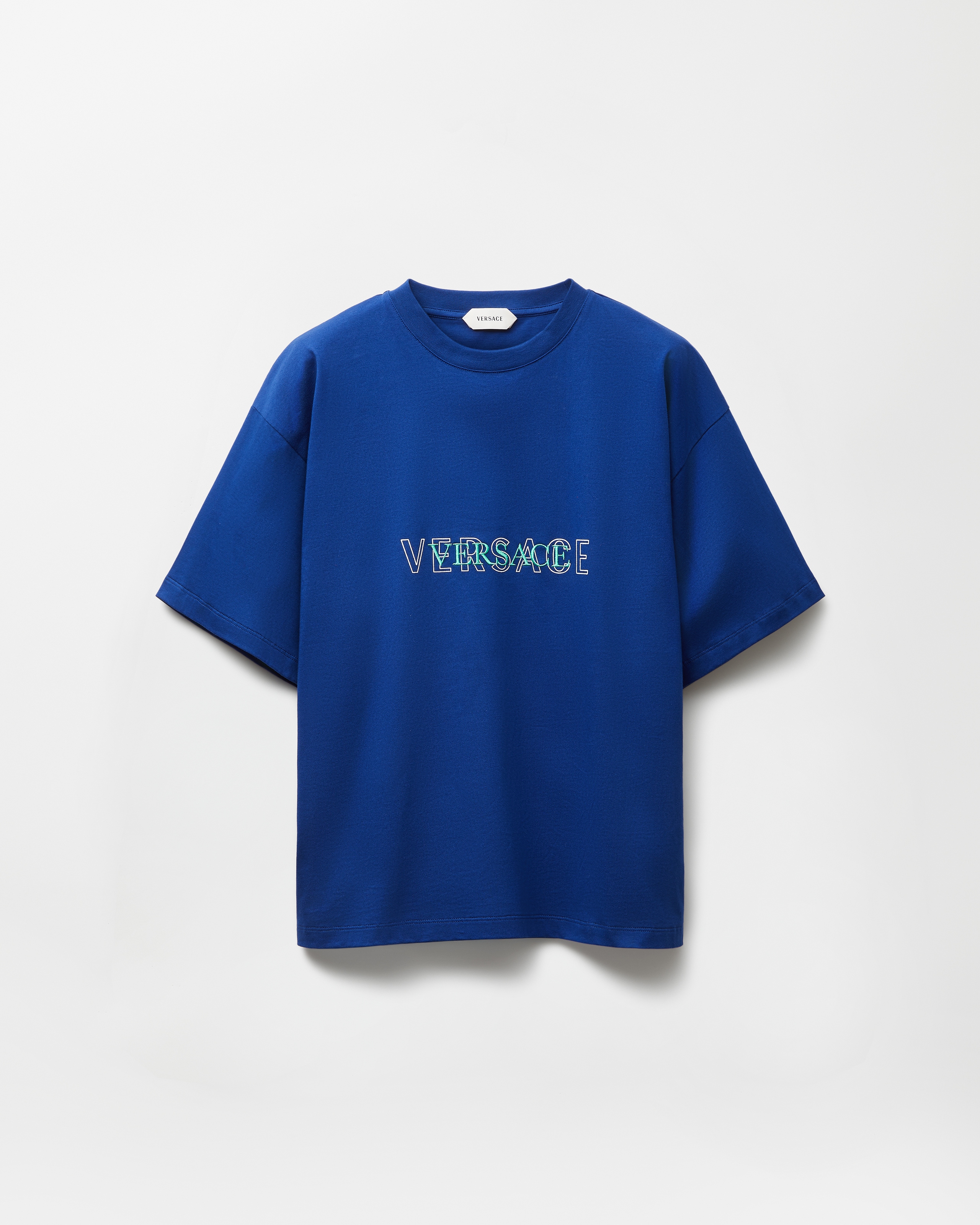 Versace Embroidered-logo Cotton-jersey Regular T-shirt In Blue