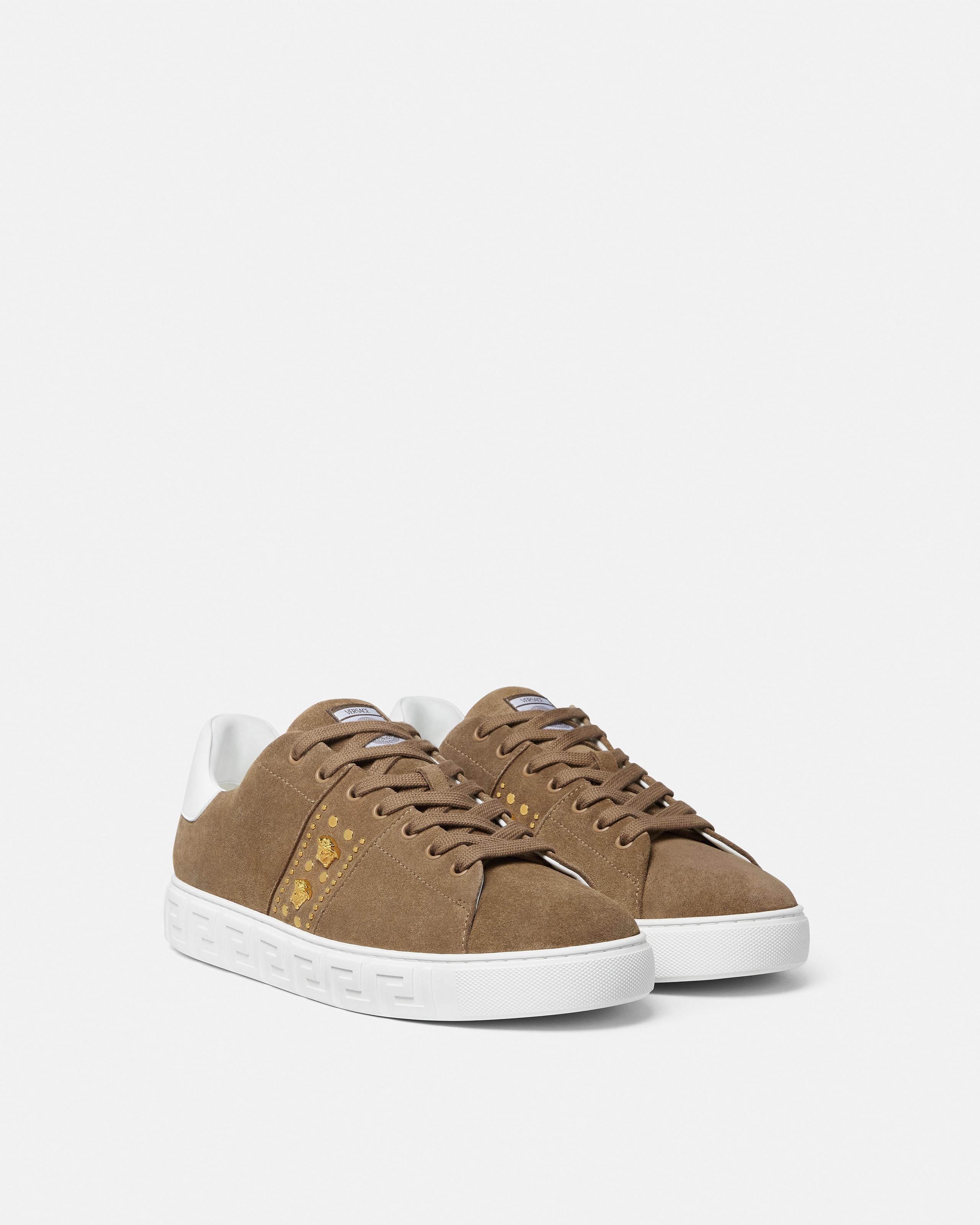 Greca Embellished Suede Sneakers