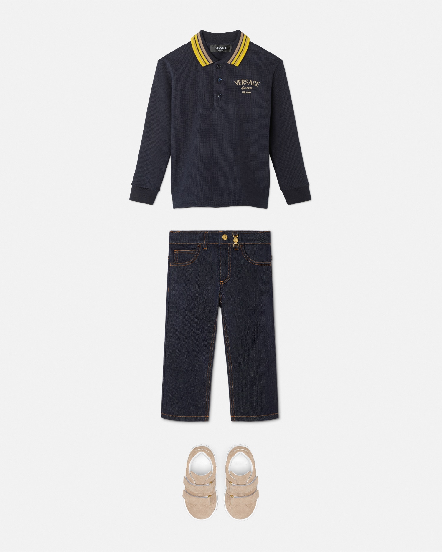 Versace Long-sleeved Polo Shirt In Black