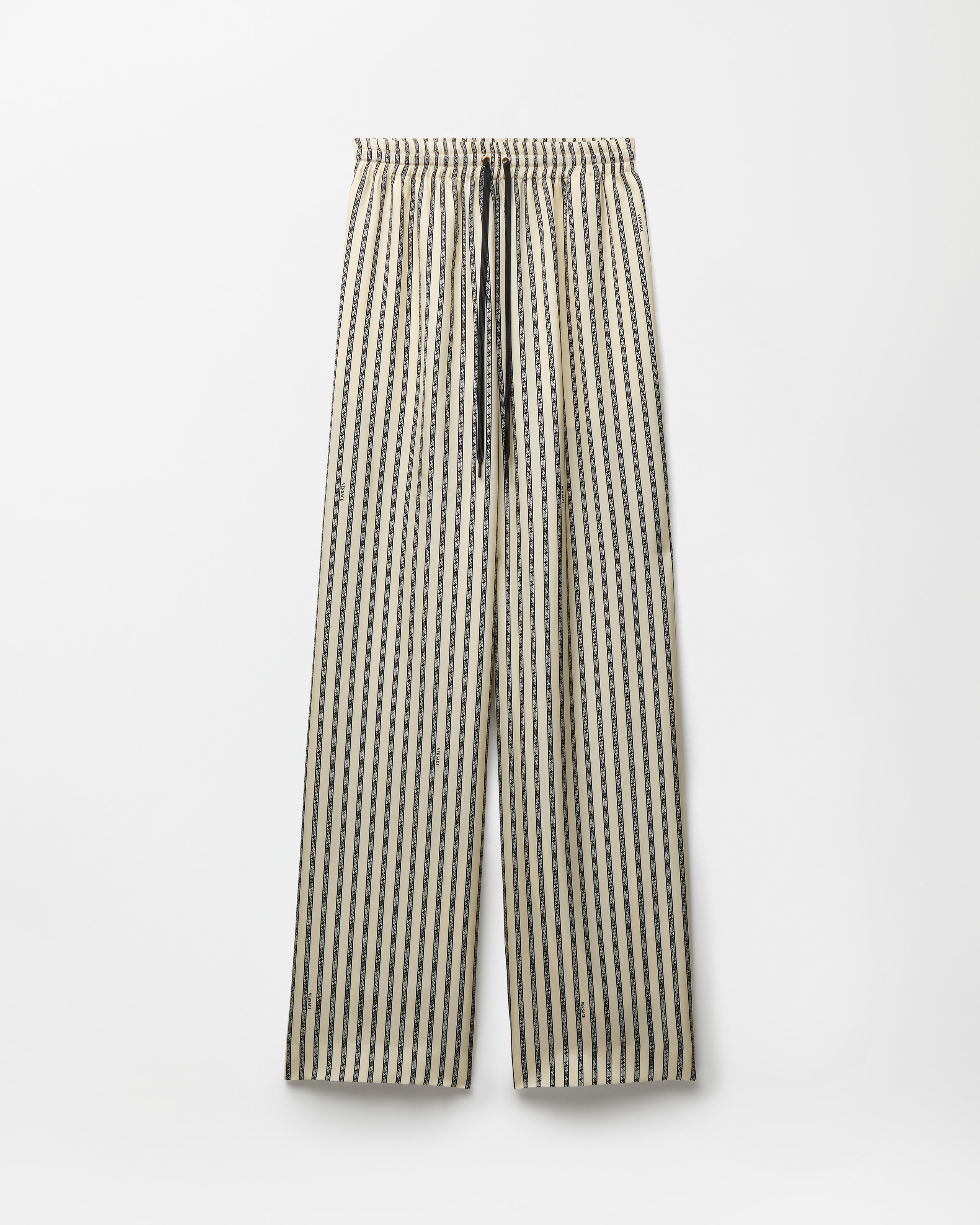 Versace Printed Silk Twill Pajama-style Trousers In White+black