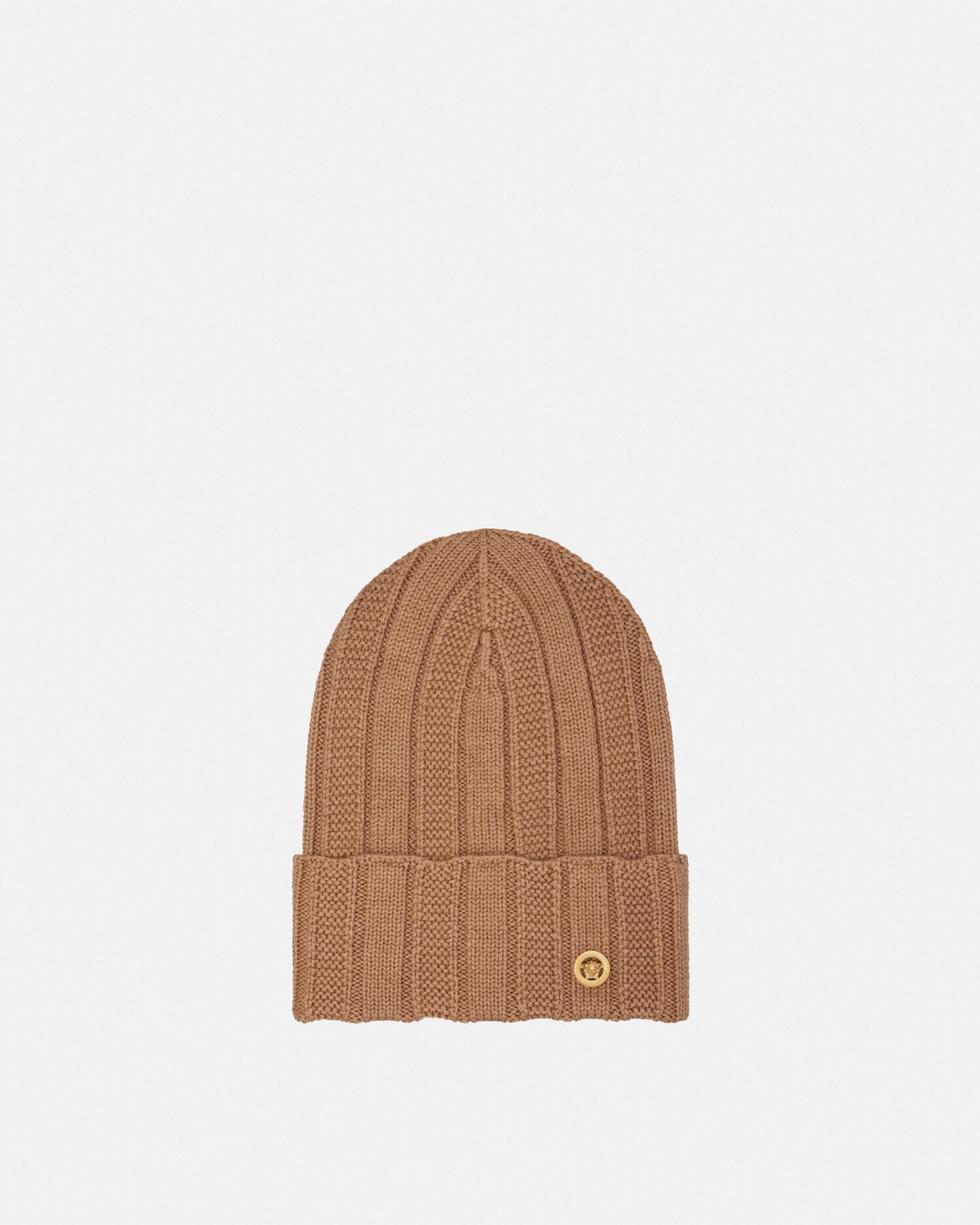 Versace Silk Accessories Medusa Ribbed Knit Beanie In Brown