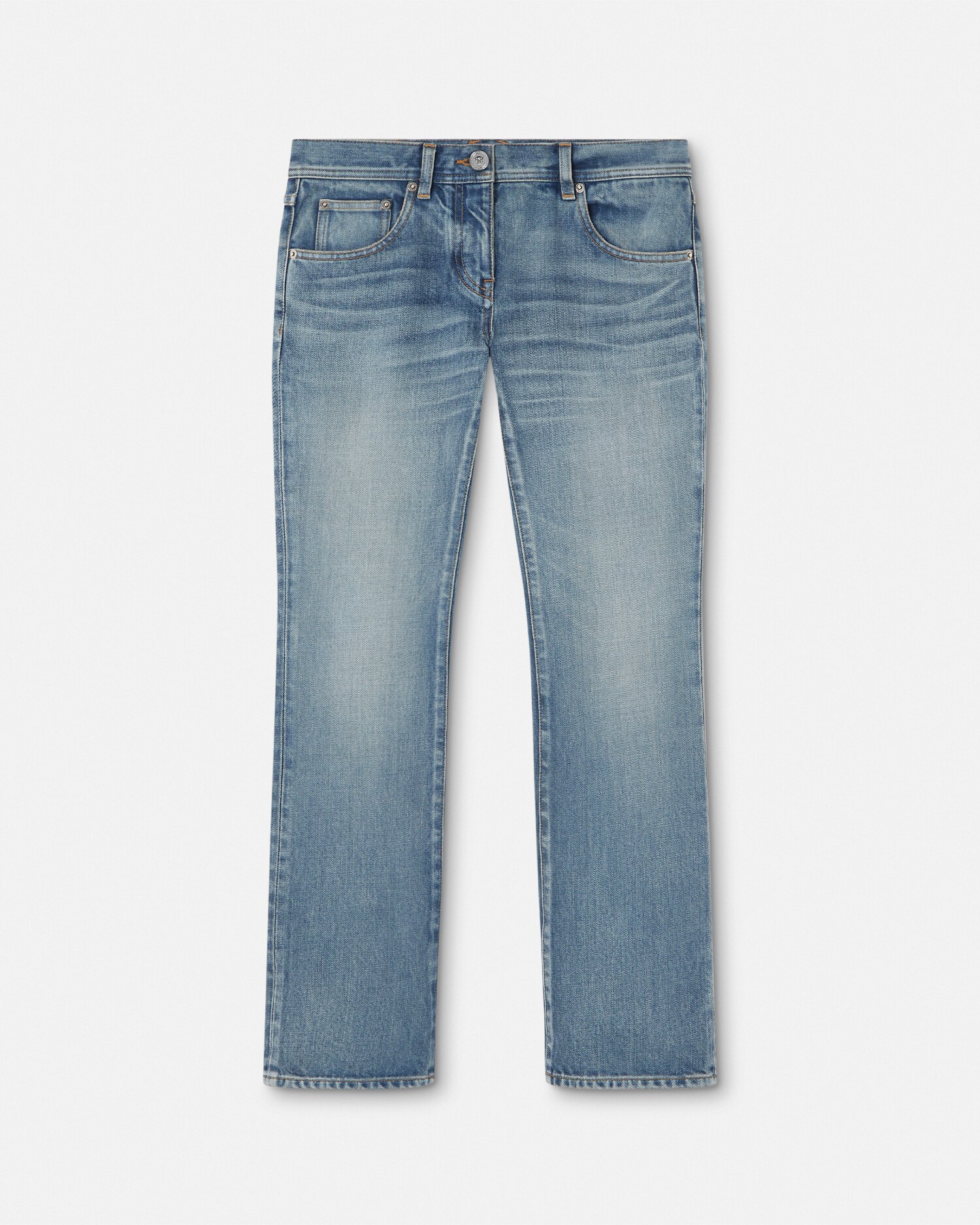 Versace Made In Japan Crop Flared Jeans In Bleu