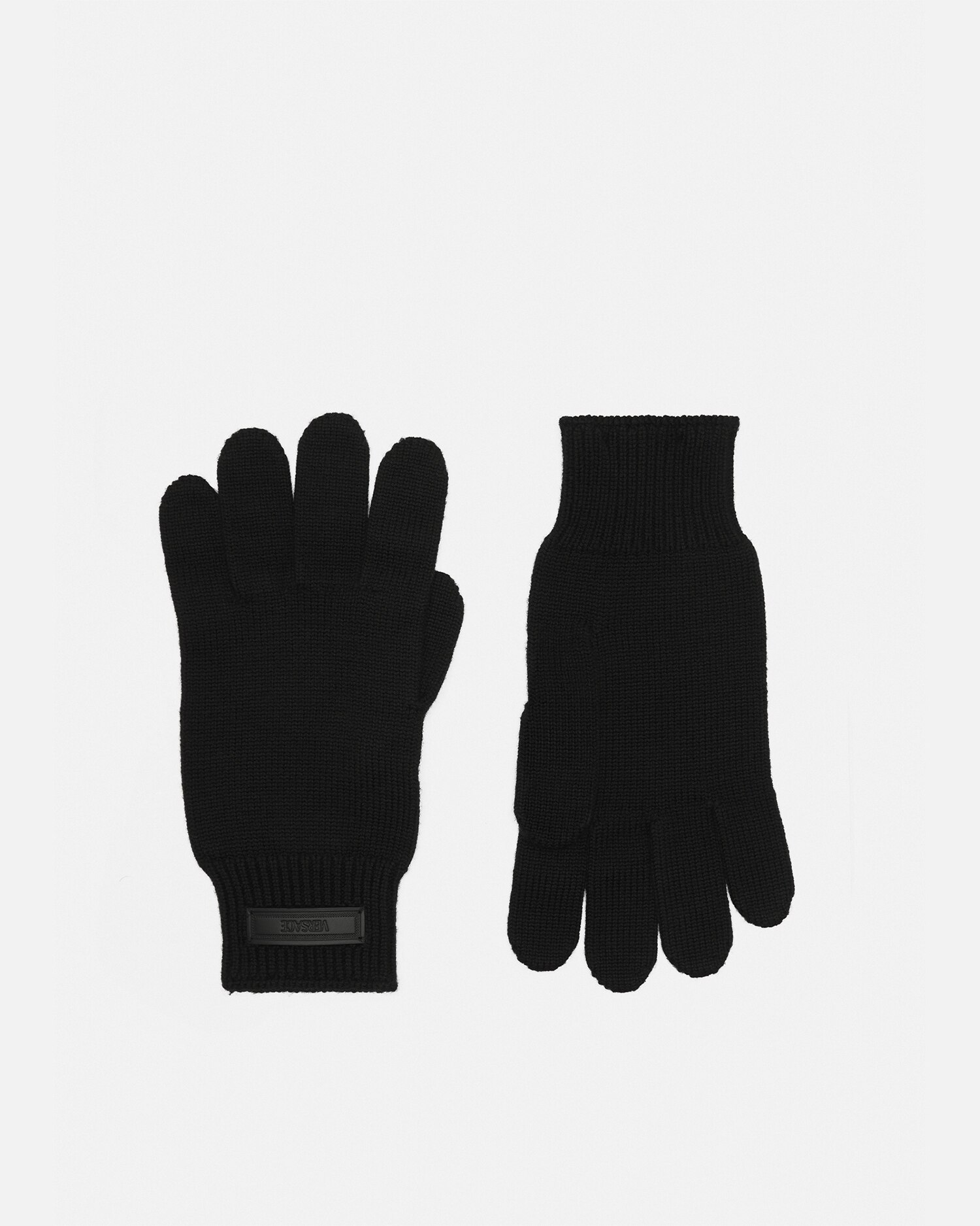 Versace Silk Accessories Logo Knit Gloves In Black