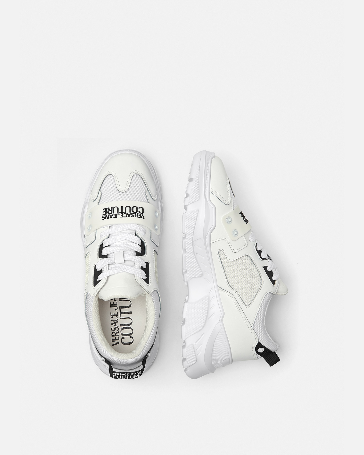 スニーカー VERSACE Sneakers Men Leather White/Sapphire Versace Men's 100% Leather White Logo Print Fashion Sneakers