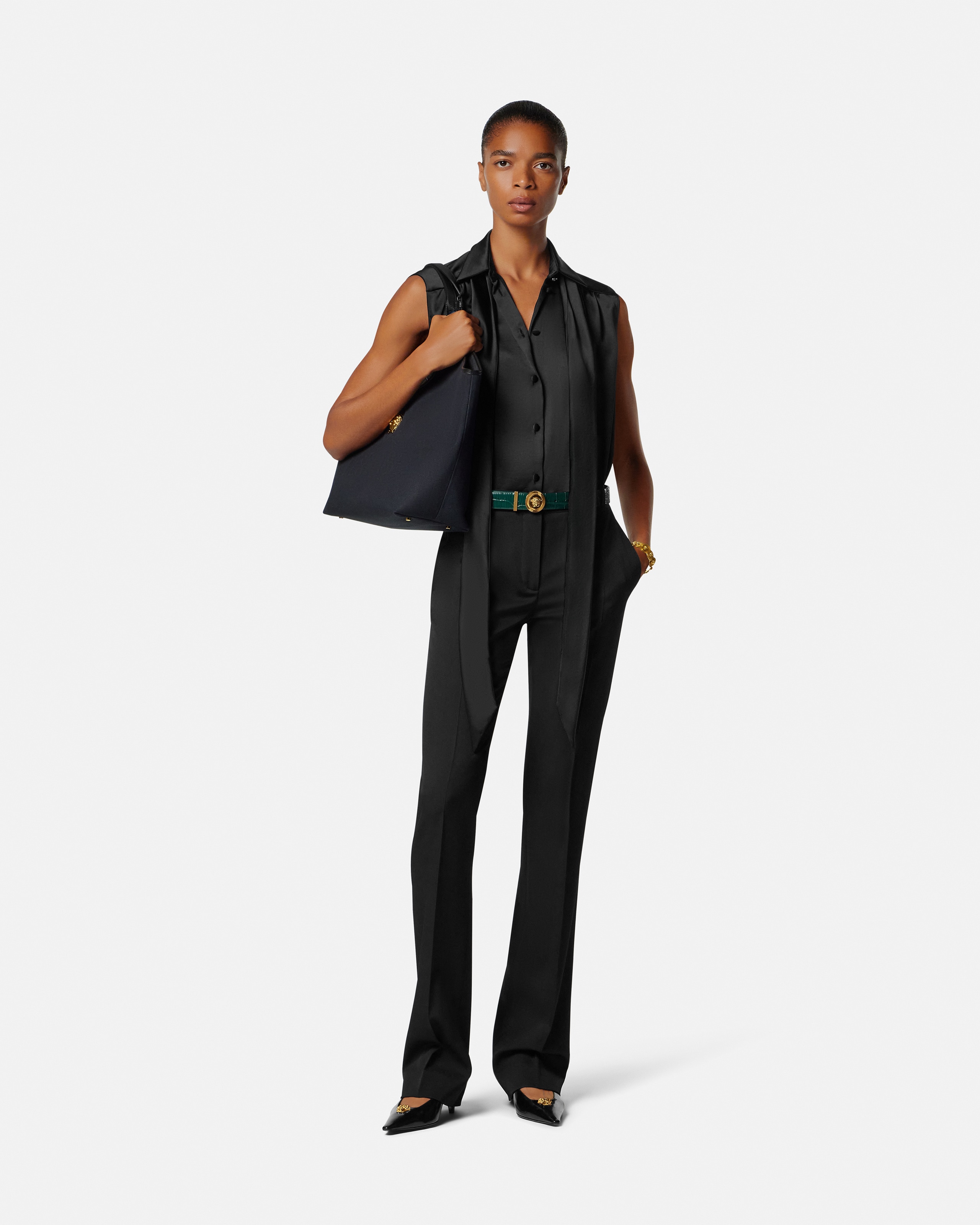 Versace Chemise Lavallière En Satin In Black