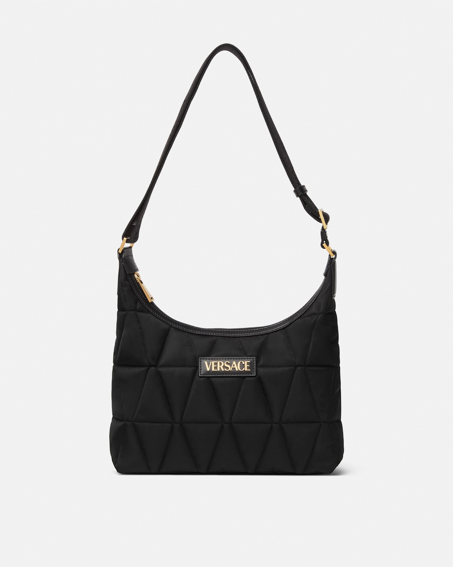 Versace Myth Quilted Hobo Messenger Bag In Noir+or