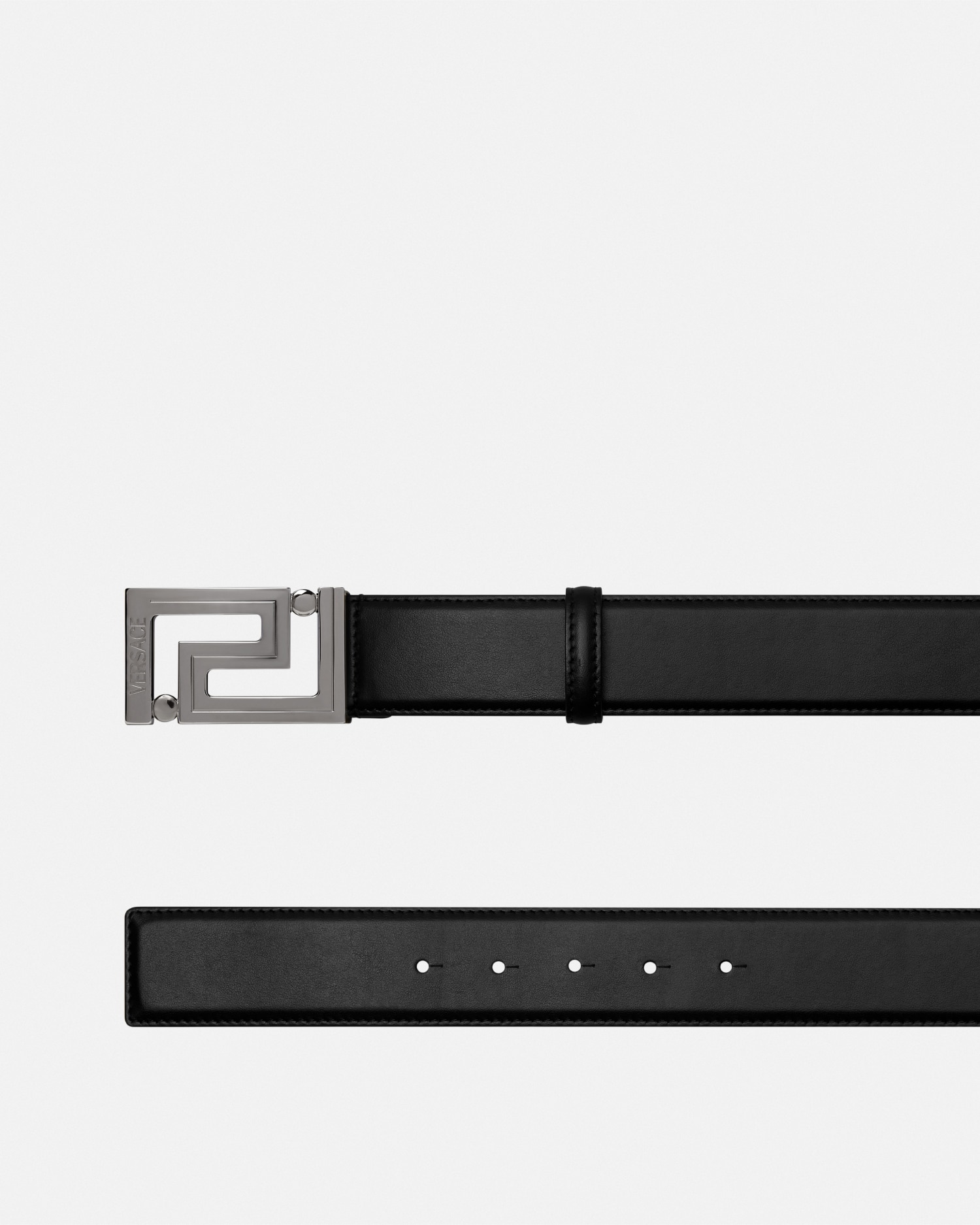 Versace Greca Leather Belt In Black