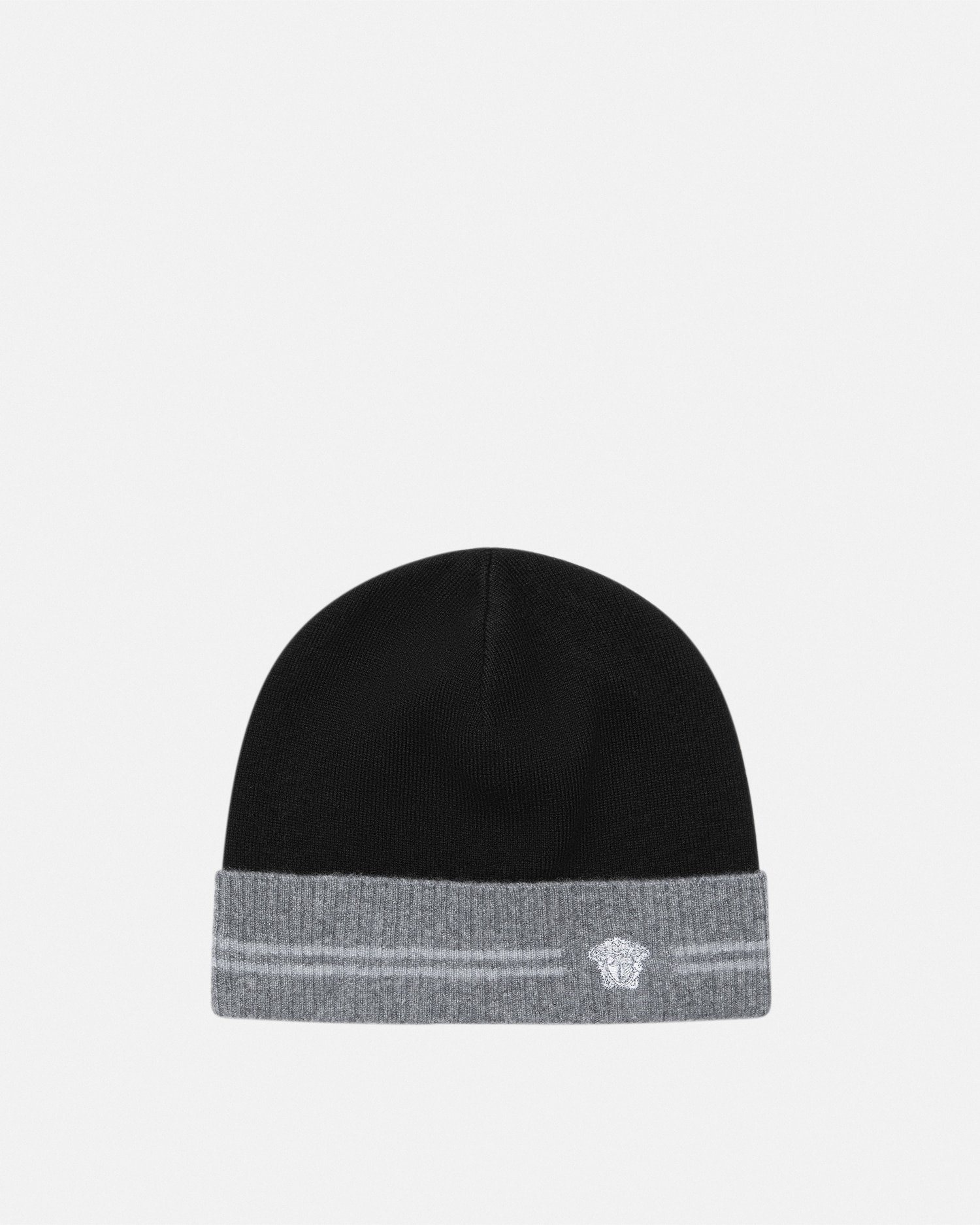 Versace Embroidered Medusa Cashmere Knit Beanie In Black