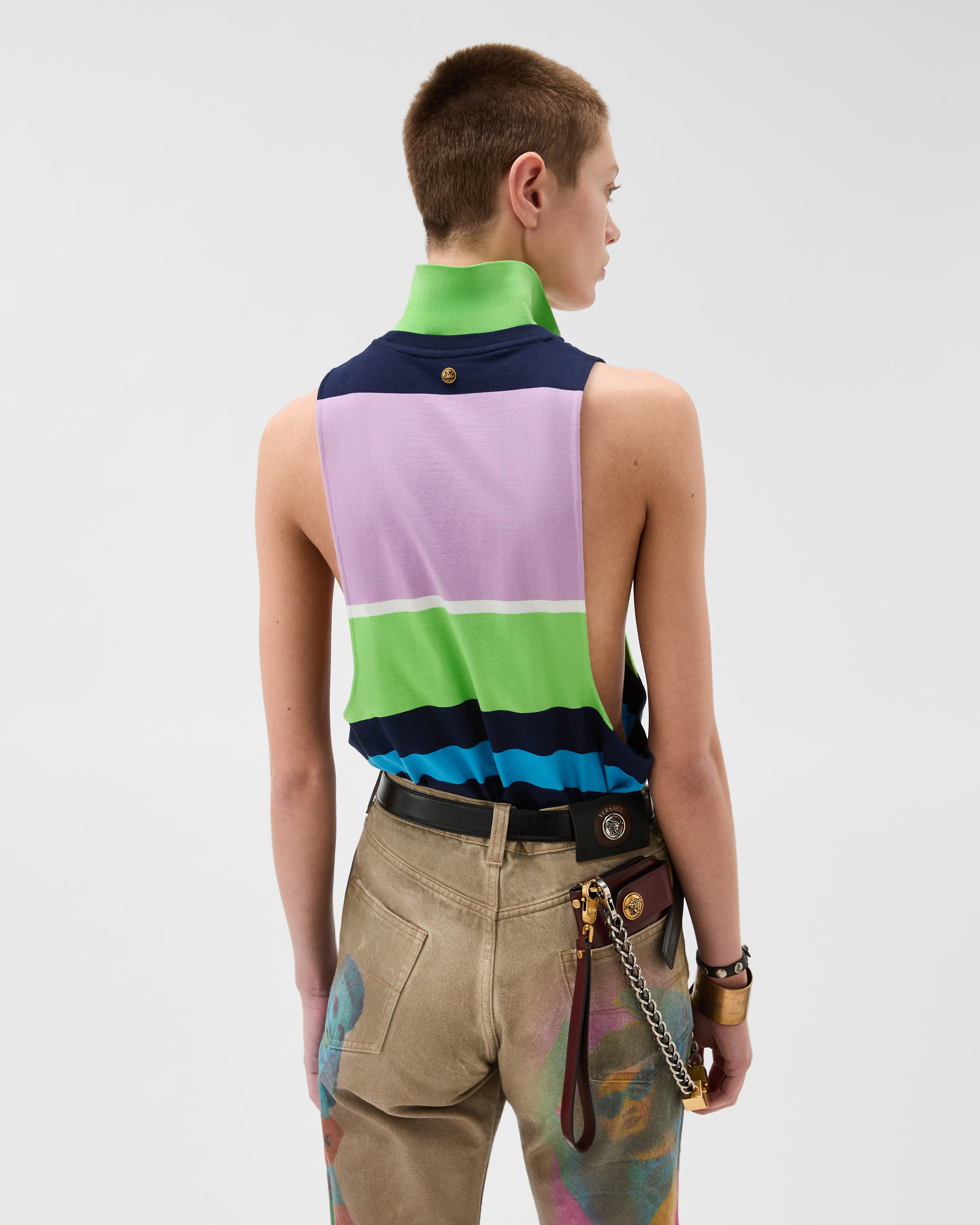 Striped Cotton-Jersey Tank Top Multicolor | VERSACE US