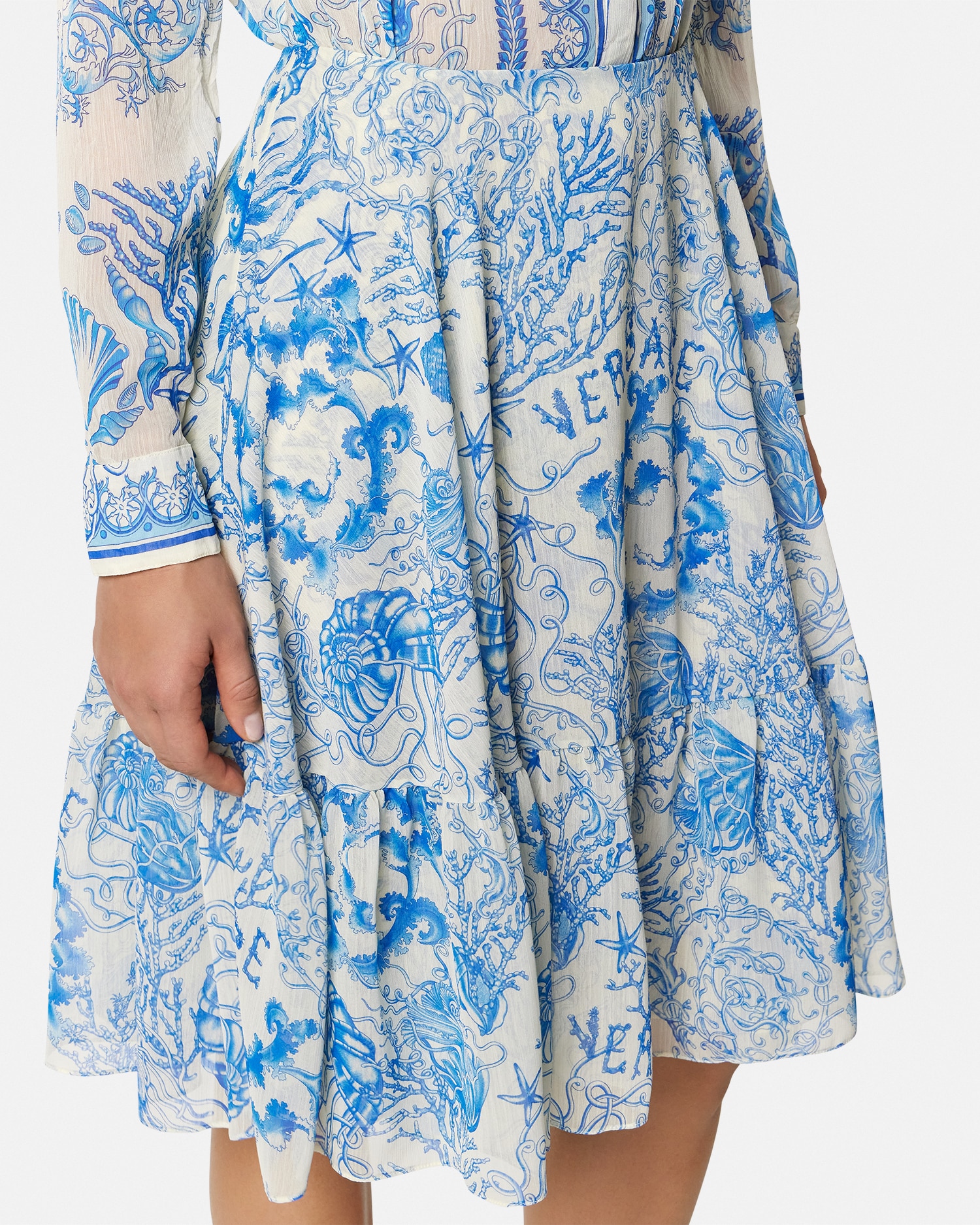 Underwater Barocco Crêpe Flowy Midi Skirt