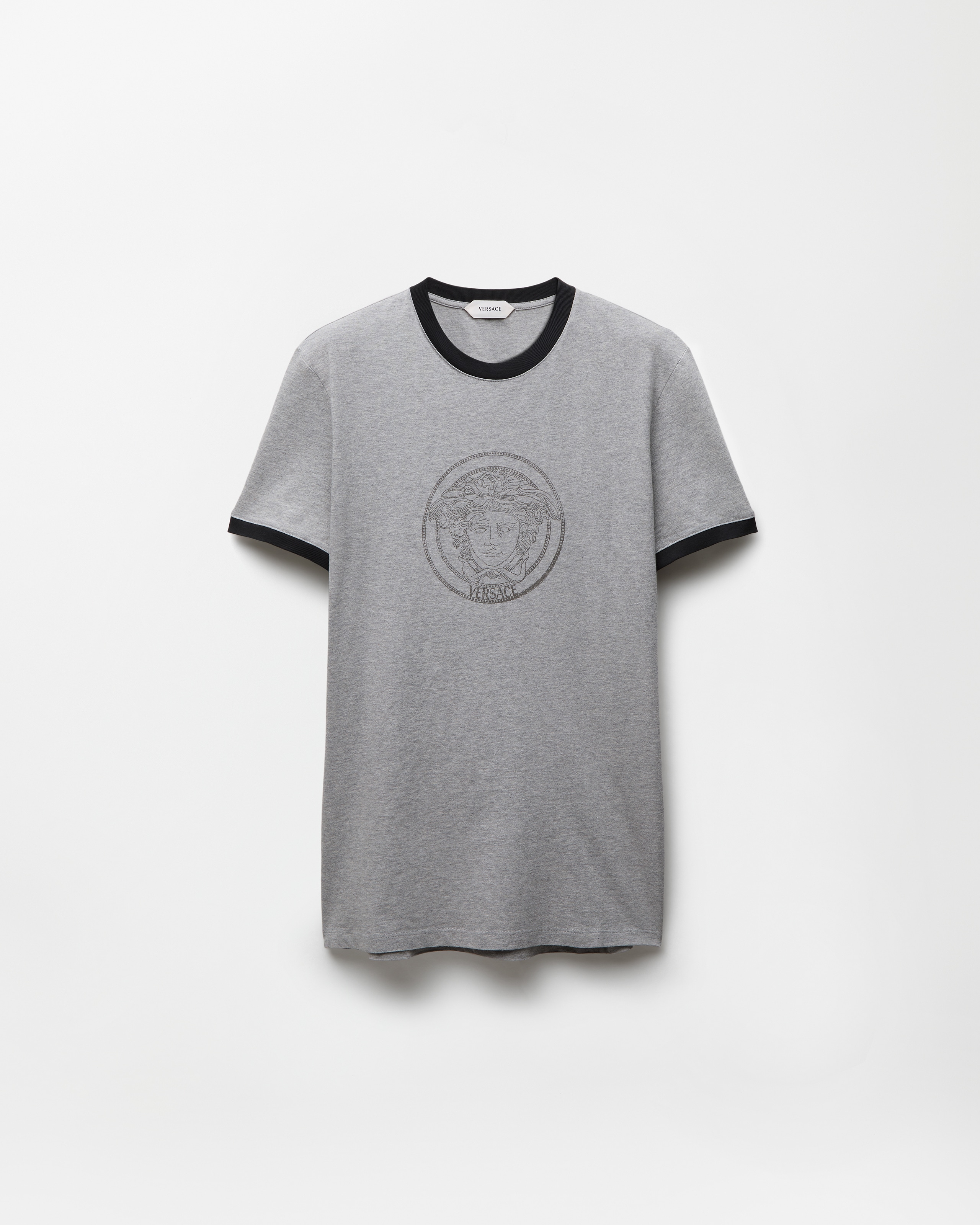 Versace Printed Cotton-jersey Slim T-shirt In Gray