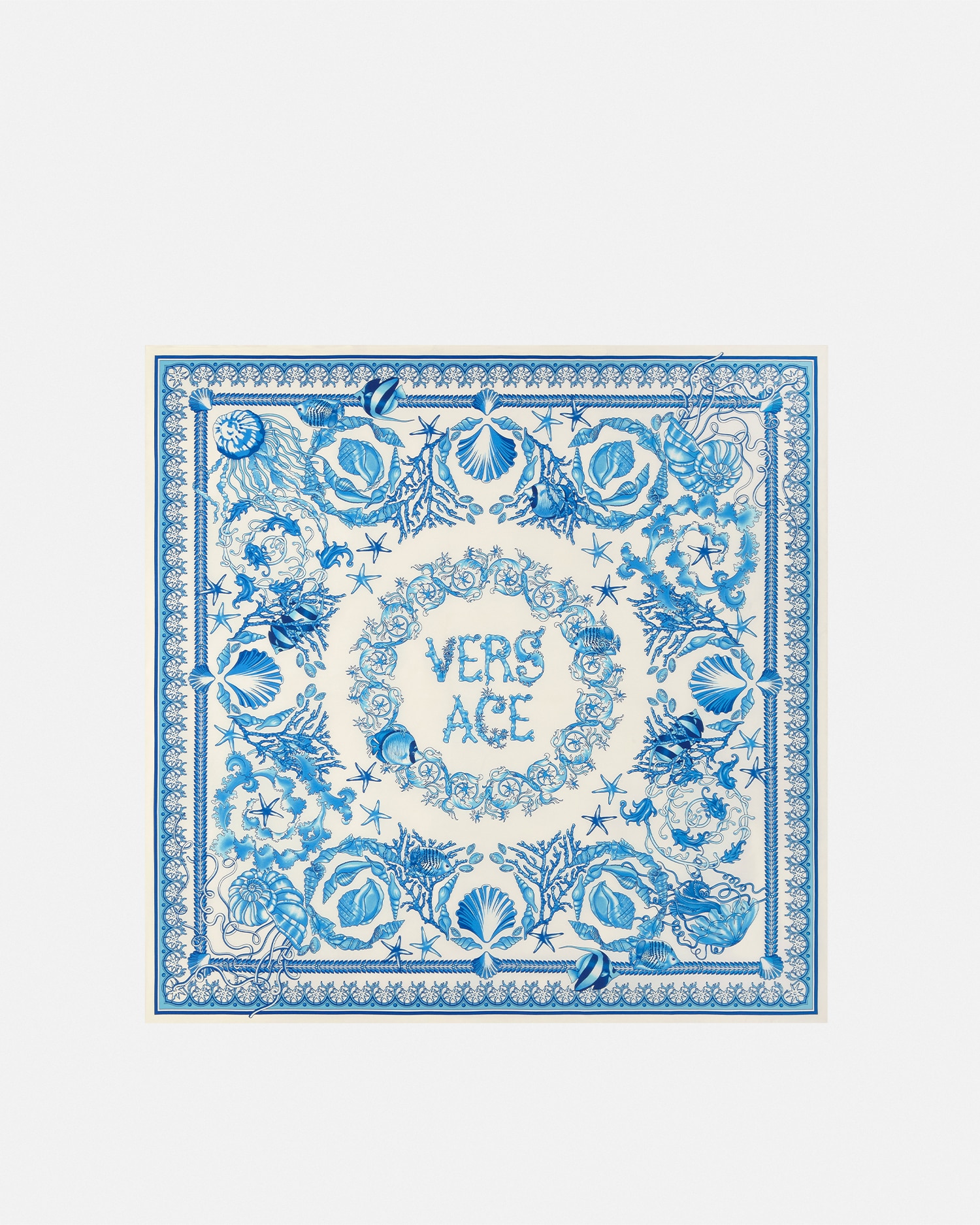 Versace Underwater Barocco Large Silk Foulard 35.4" In Multi