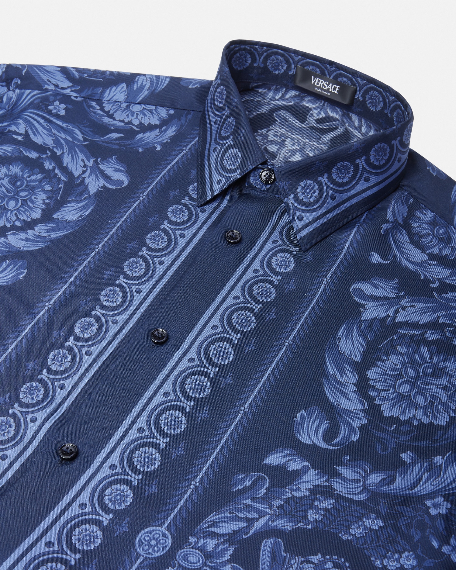 Barocco Silk Shirt Blue,Print | VERSACE US