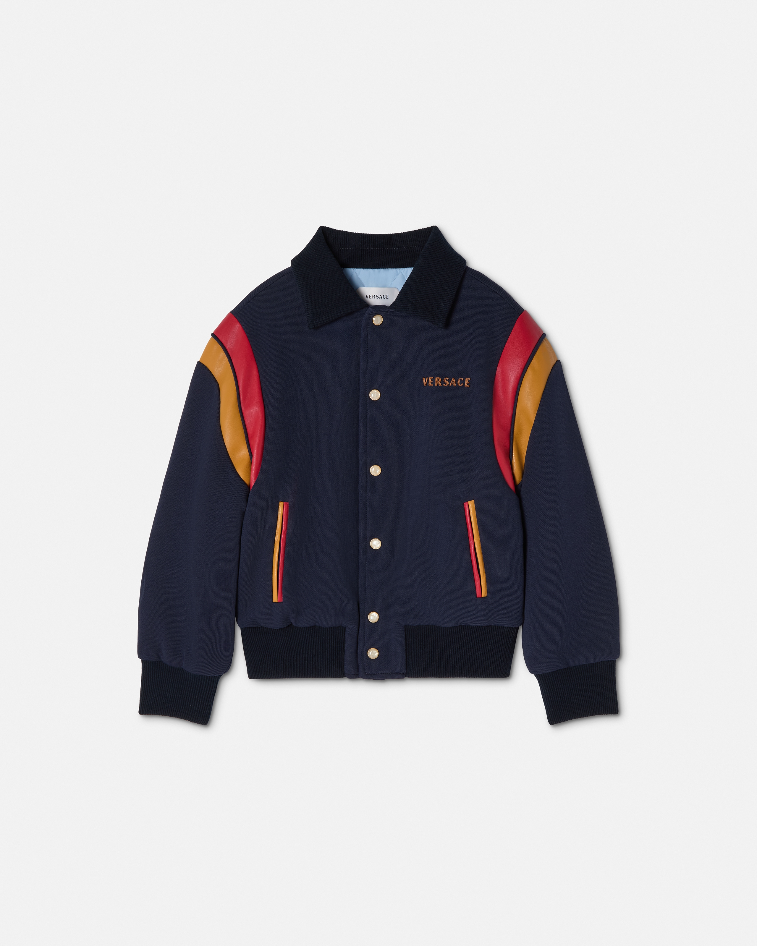 Versace Kids Embroidered-logo Cotton-jersey Blouson In Blue
