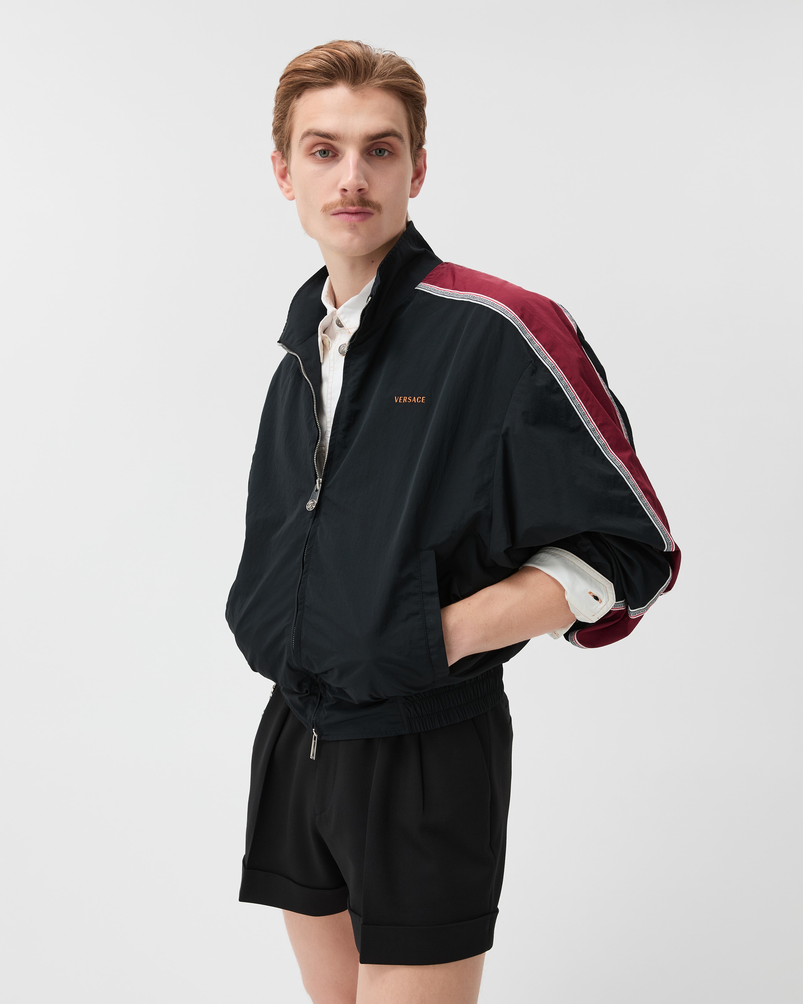 Embroidered-Logo Nylon Blouson Black | VERSACE US