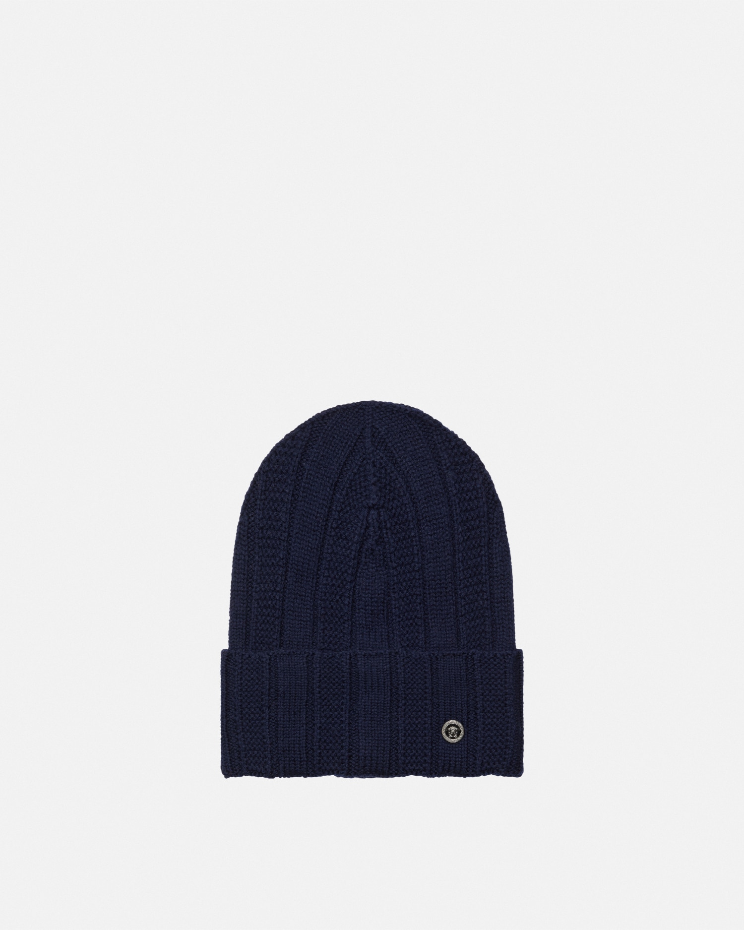 Versace Medusa Ribbed Knit Beanie In Blue