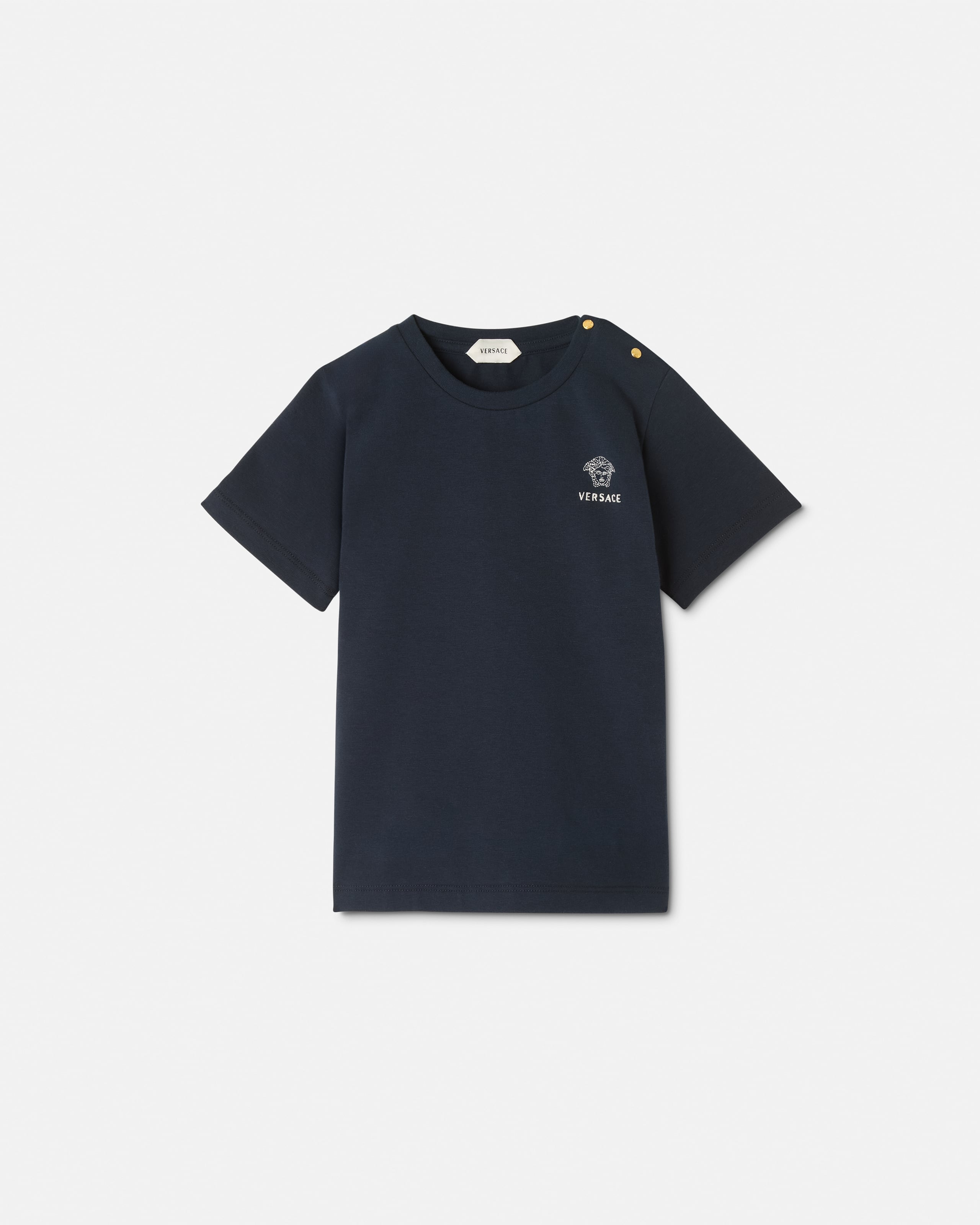 Versace Baby Embroidered-logo Stretch Cotton-jersey T-shirt In Blue