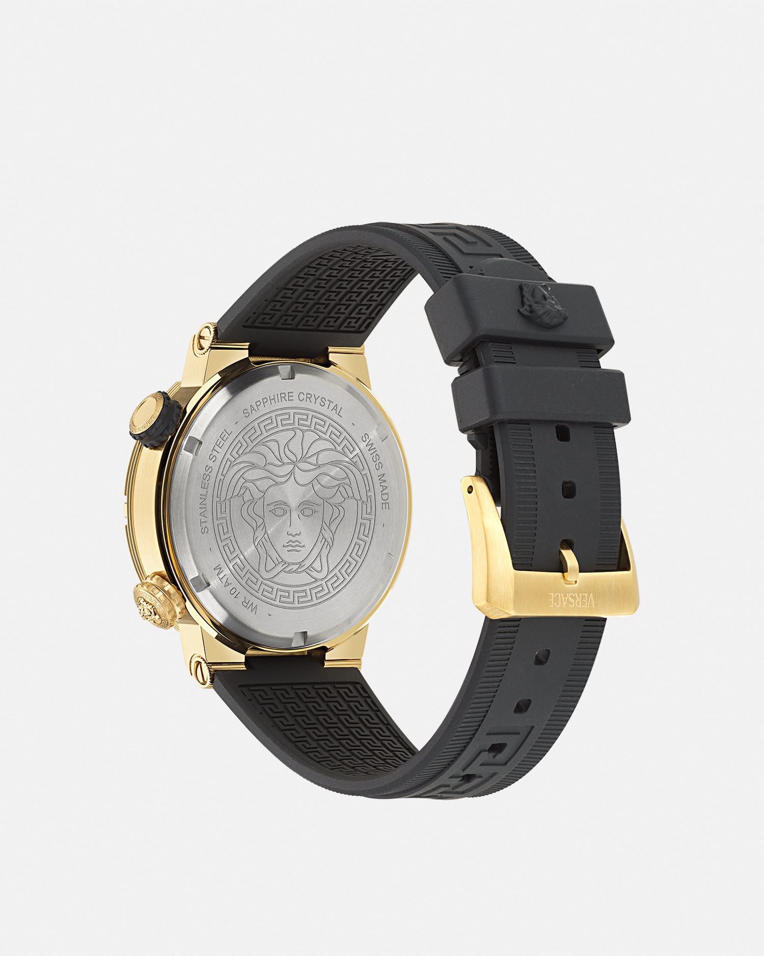 Shop Versace Greca Logo Diver Watch In Black+gold