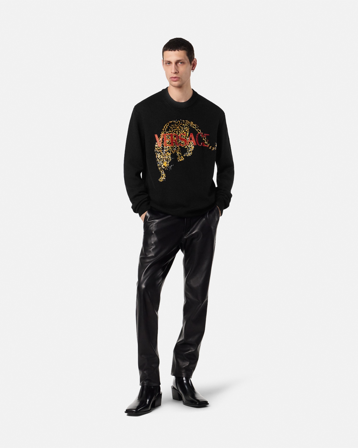 Crystal Versace Leopard Wool Knit Sweater