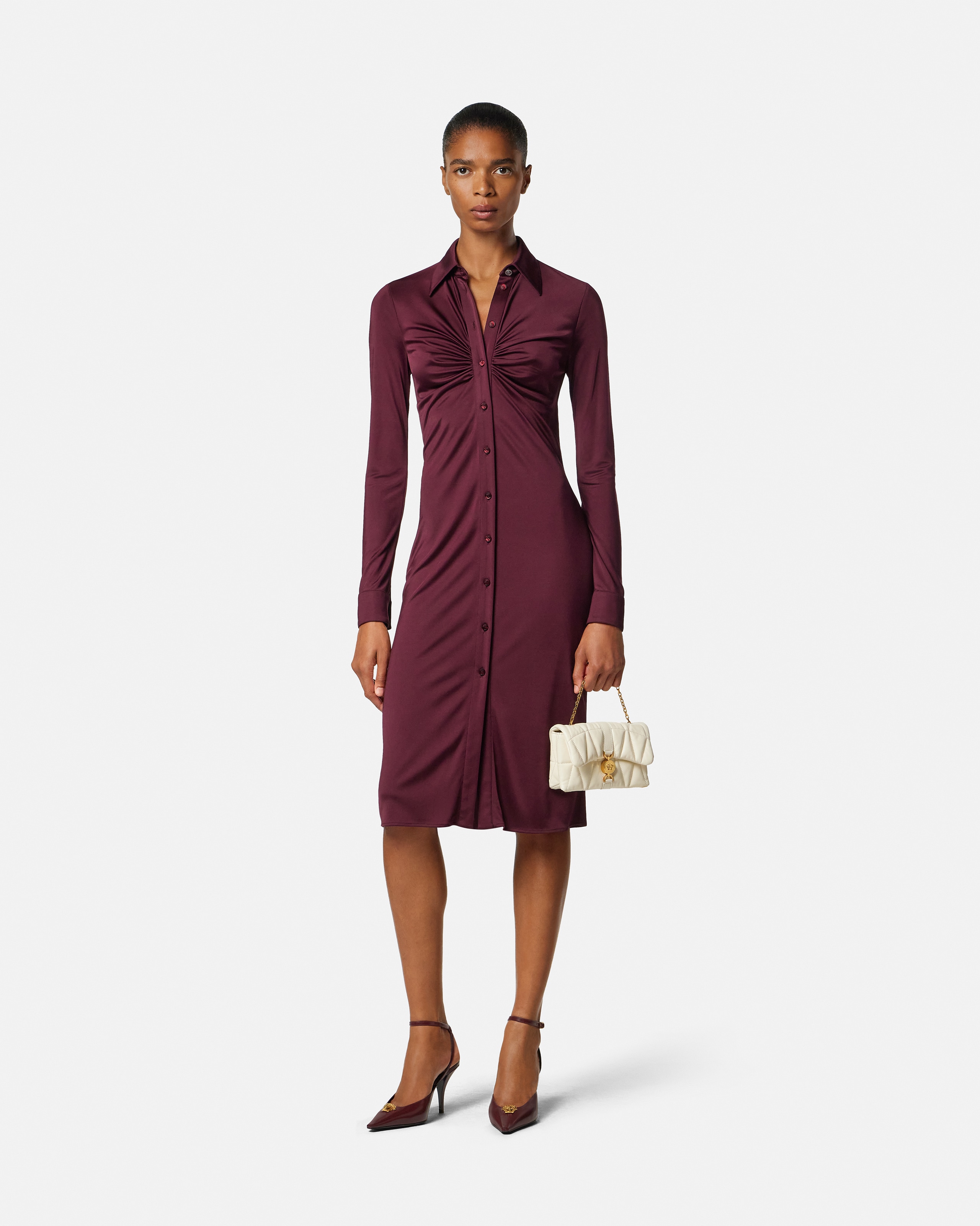 Versace Viscose-jersey Midi Shirt Dress In Burgundy