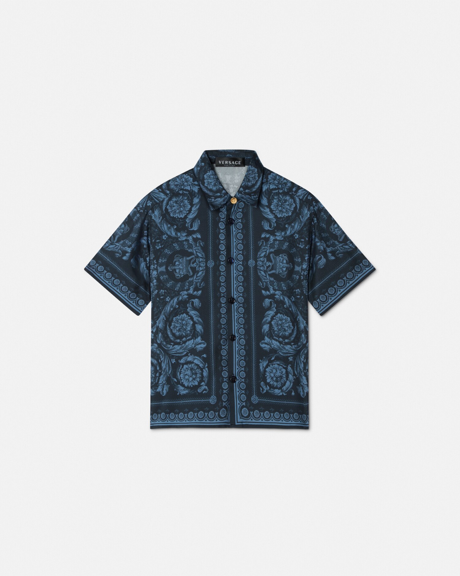 Shop Versace Barocco Kids Silk Shirt In Blue+print