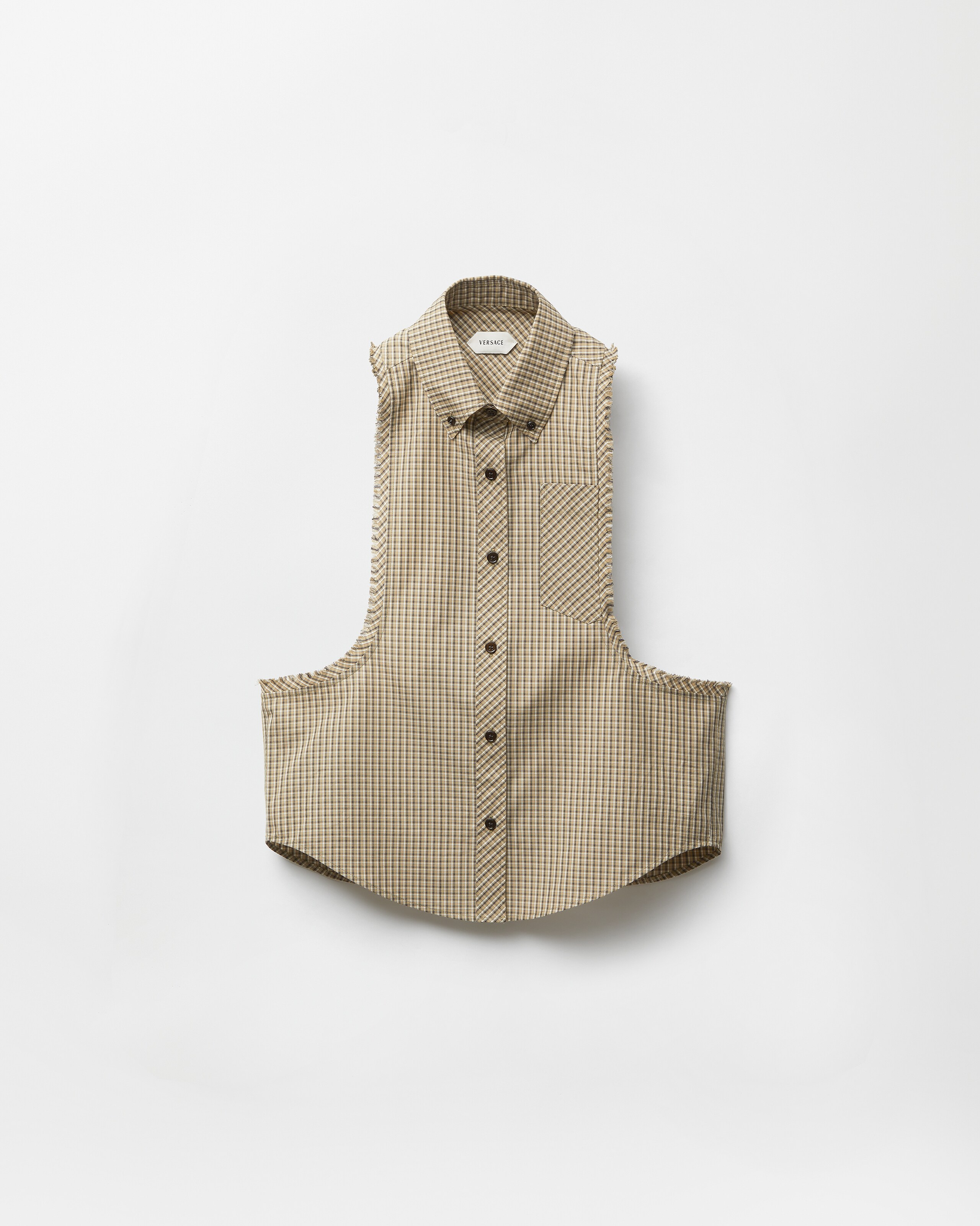 Versace Micro-check Cotton-poplin Sleeveless Shirt In Neutral