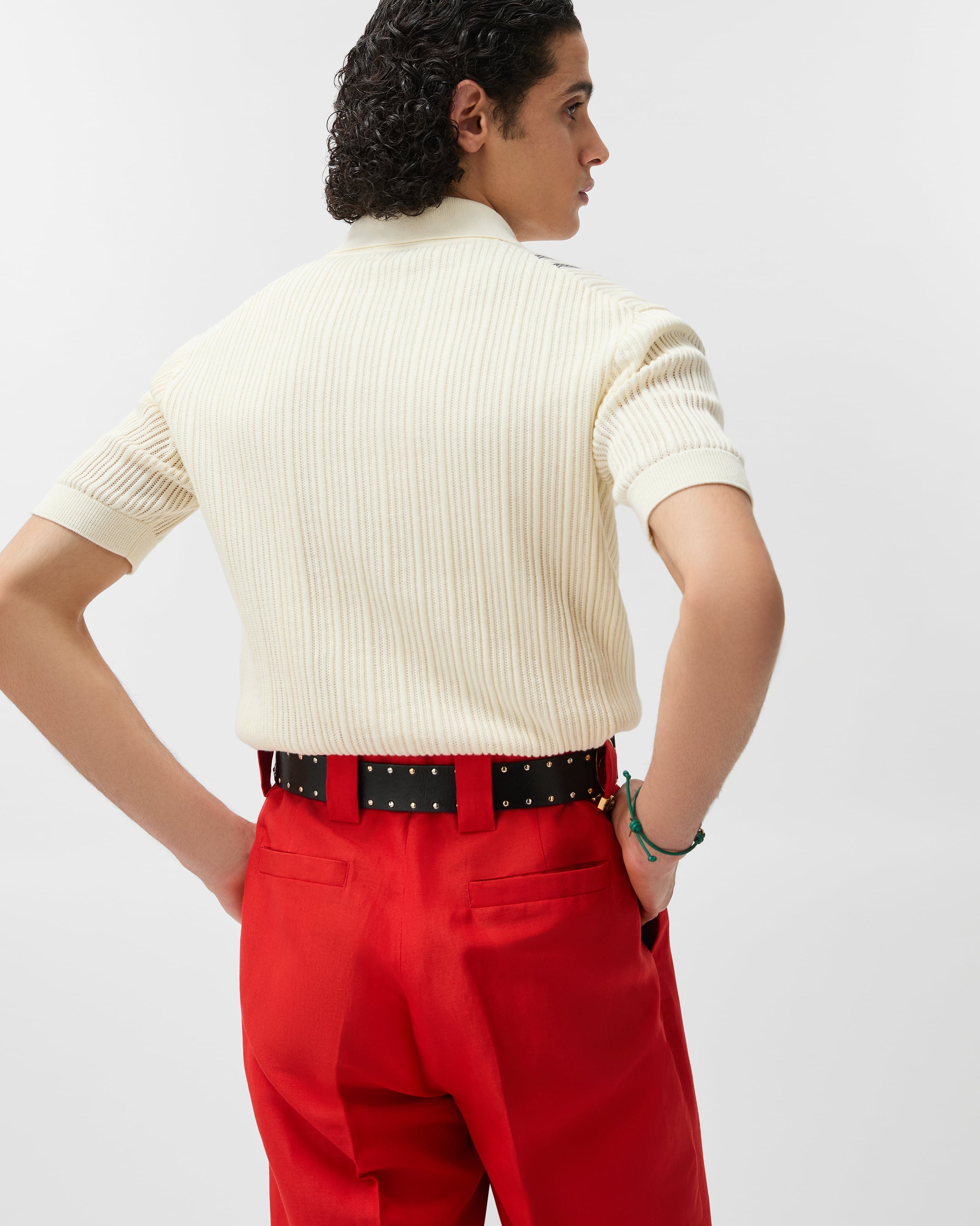 Embroidered-Logo Cotton Knit Polo shirt White | VERSACE IN