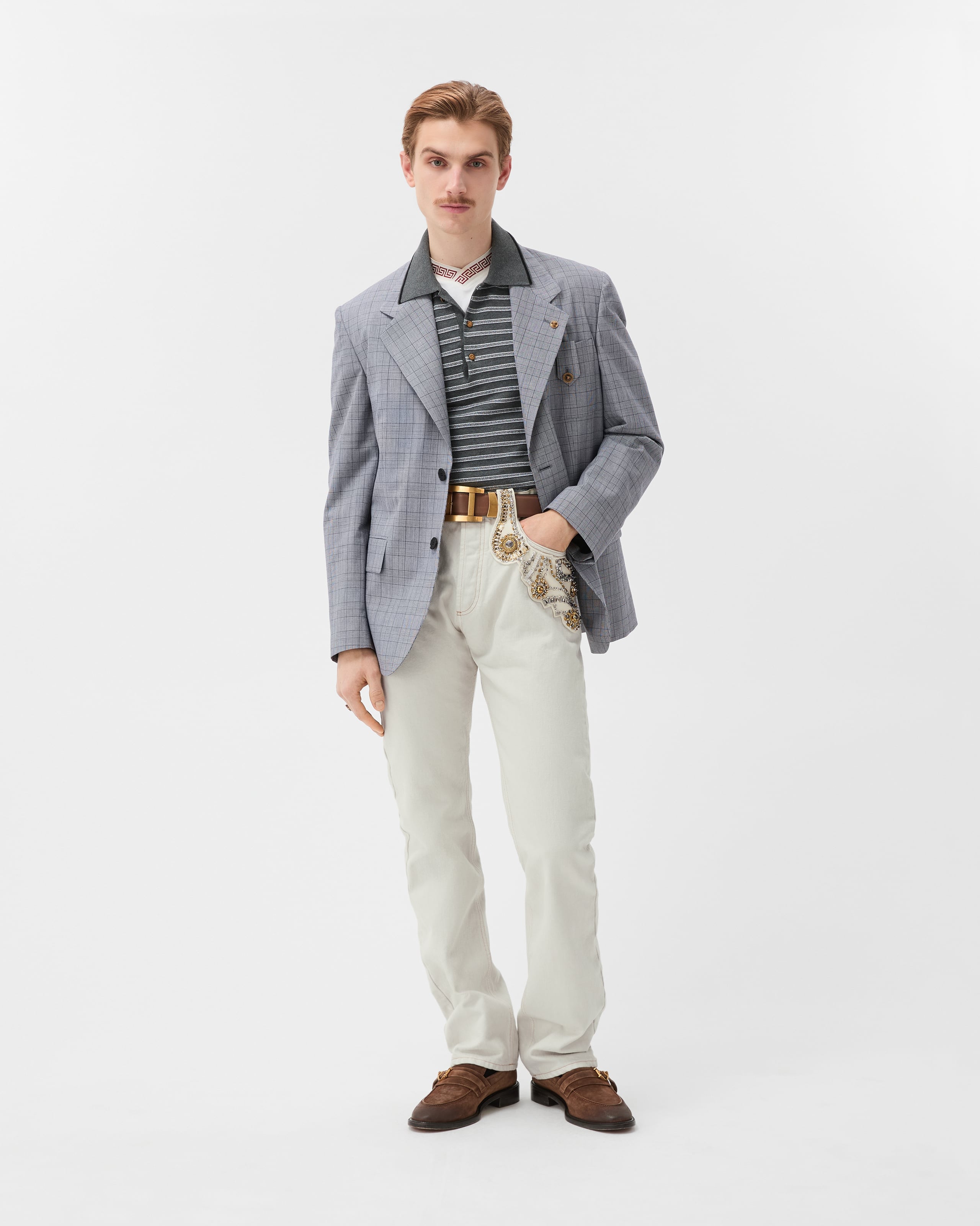 Embroidered Straight Jeans White | VERSACE US