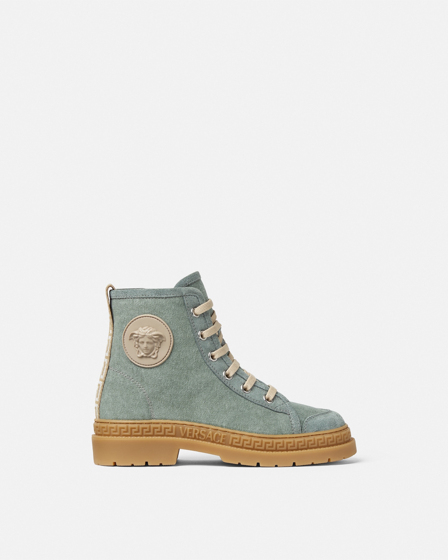 Versace La Medusa Canvas Kids Boots In Gray