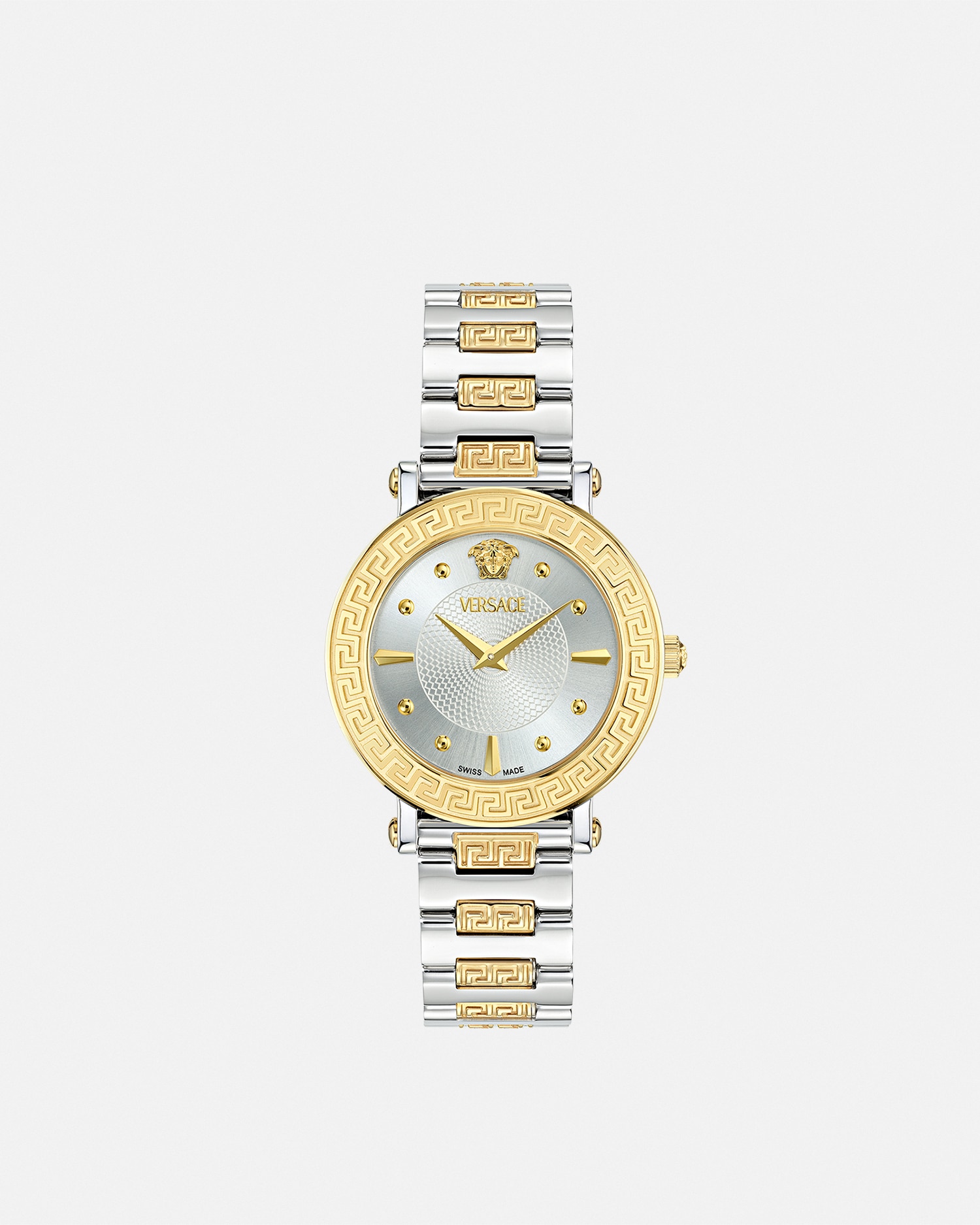 Versace Greca Sphere Watch In Silver+gold