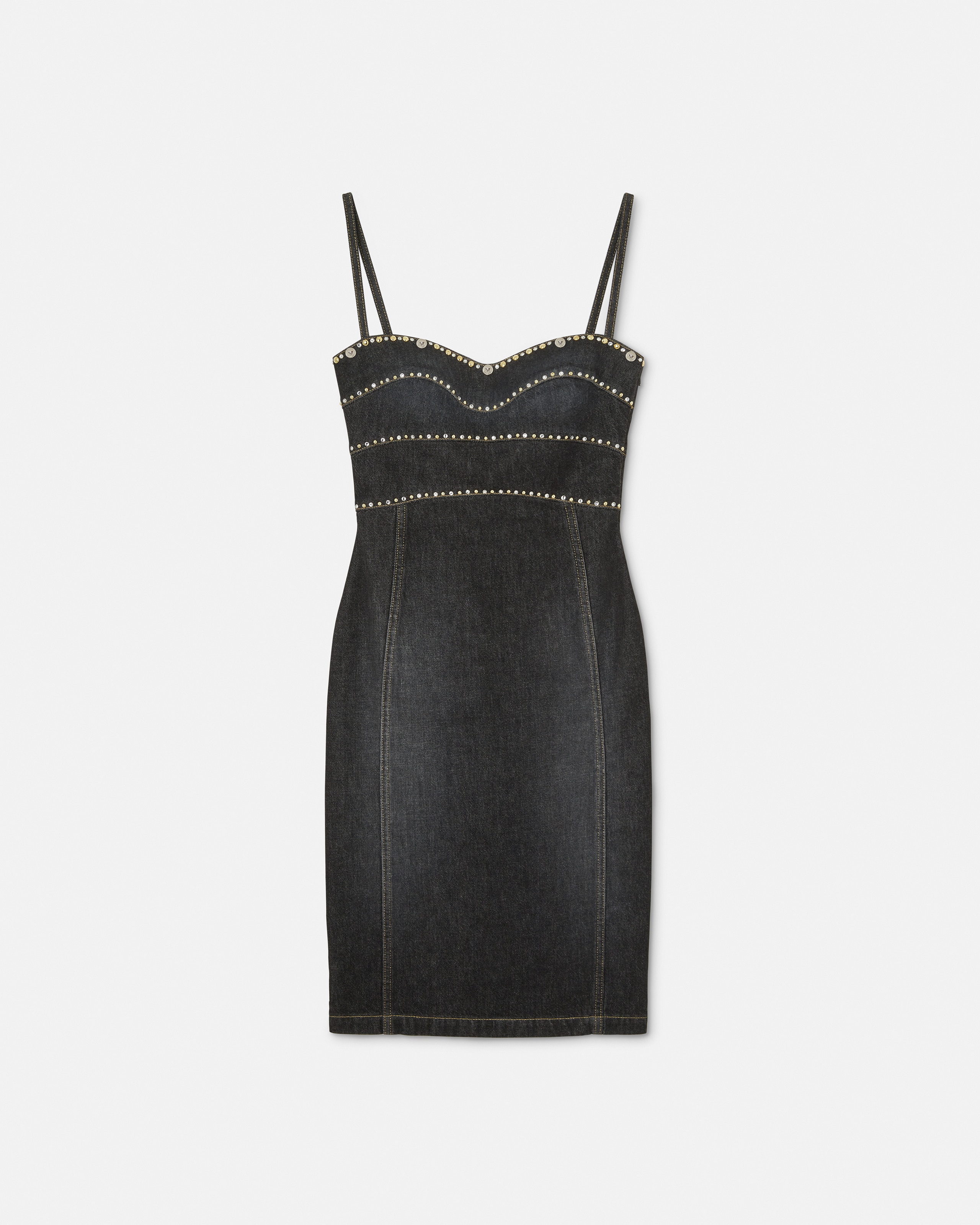 Embellished Denim Fitted Midi Dress