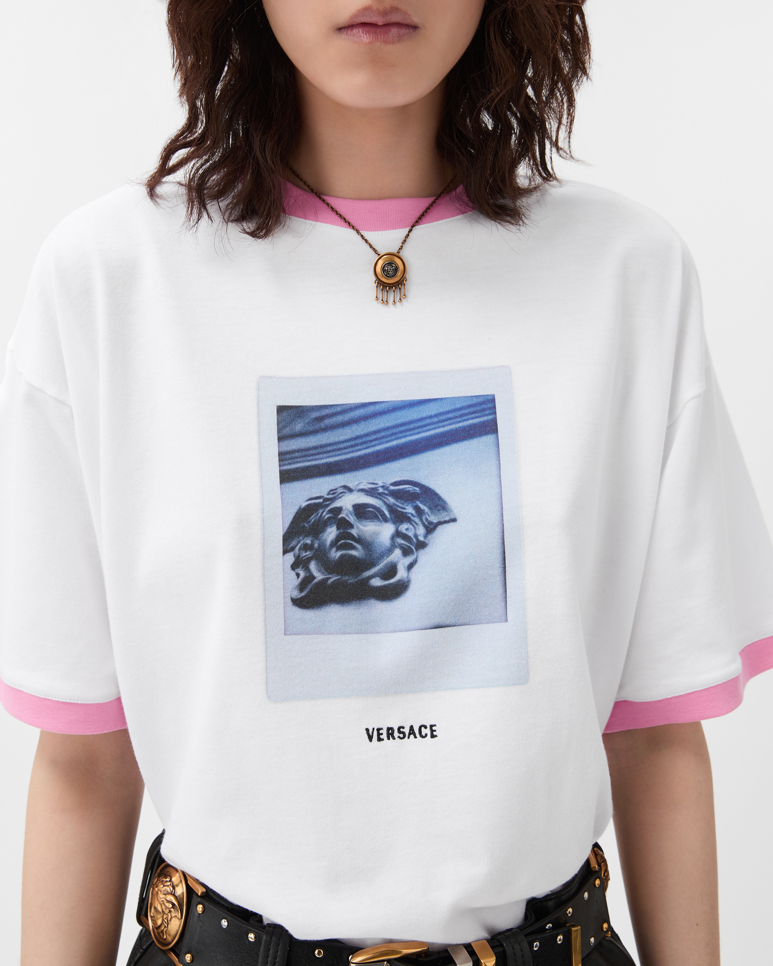 Printed Cotton-Jersey T-Shirt White | VERSACE US