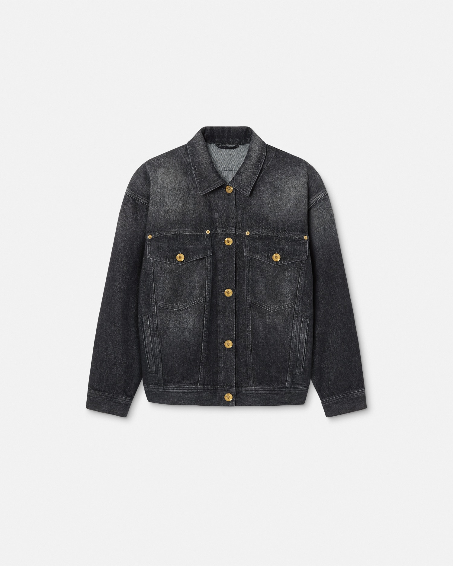 Versace Panelled Barocco-print Denim Jacket In Black+print