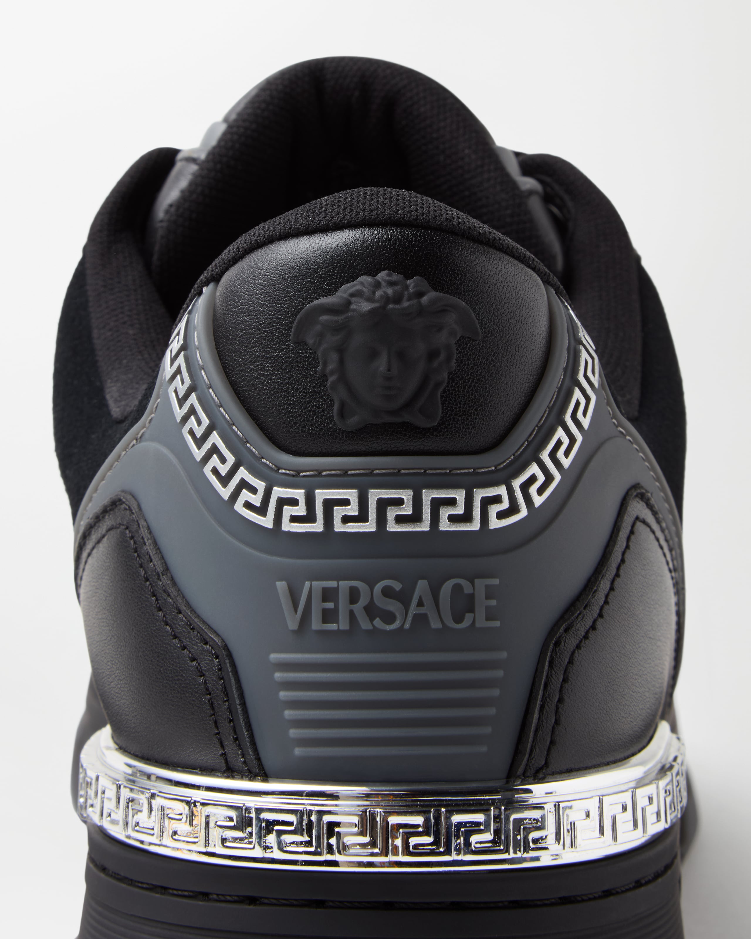 Biggie Basket Jacquard Leather Sneakers Black | VERSACE US