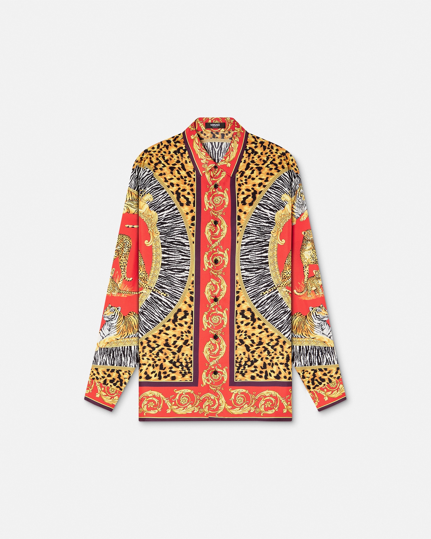 Versace 長袖シャツ Wild Cats Silk Shirt Red,Print | VERSACE US