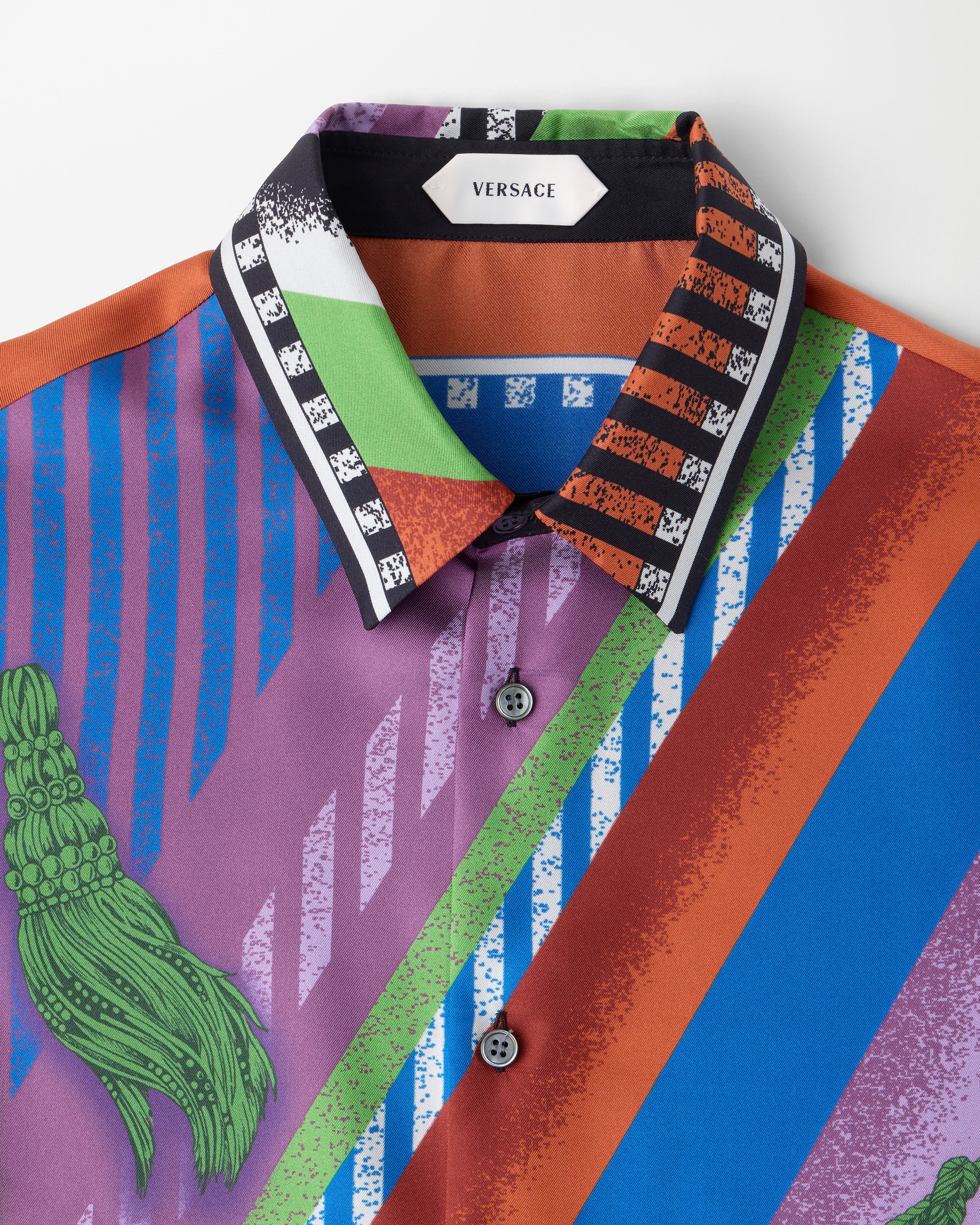 Versace Printed Silk Twill Regular Shirt In Brown