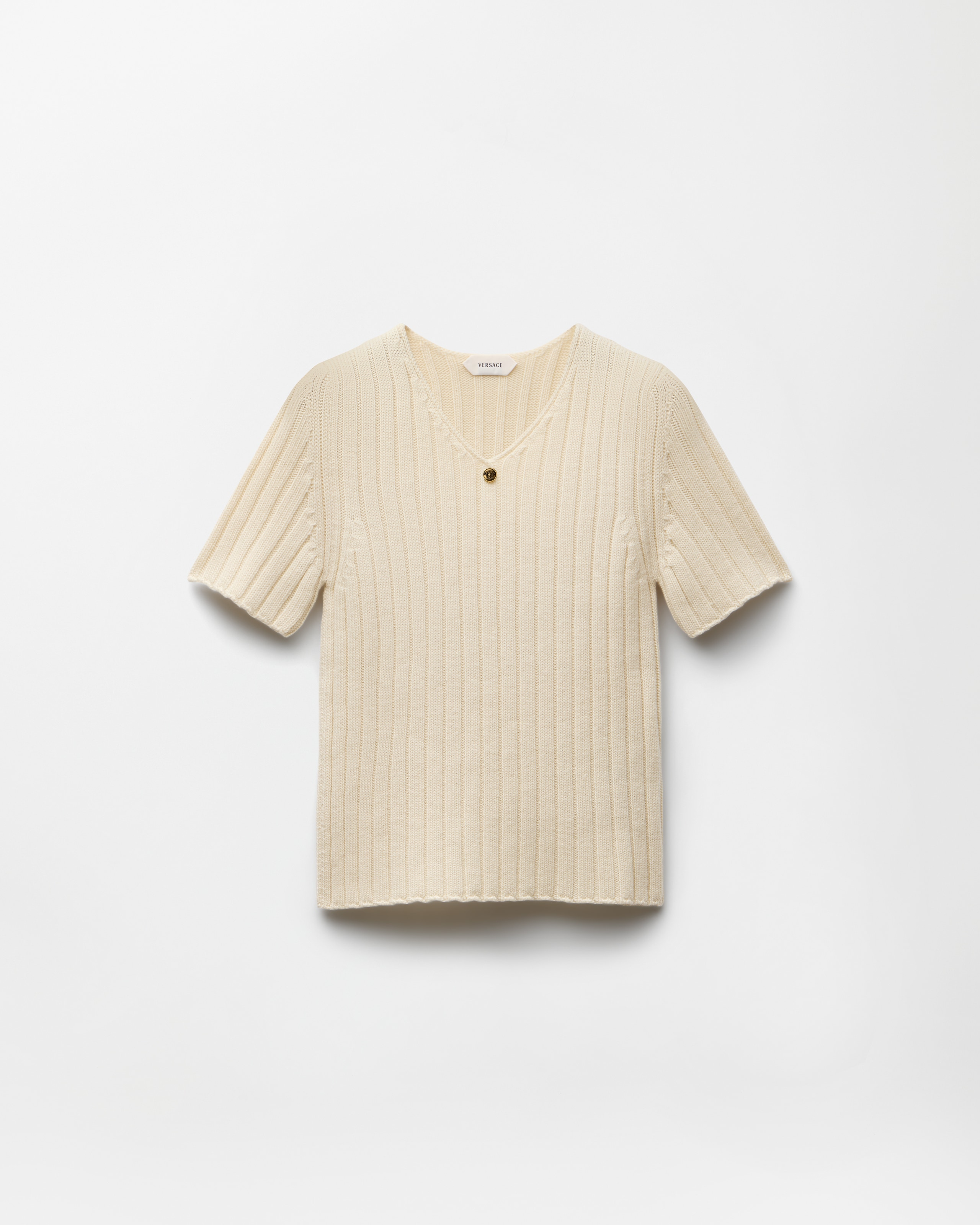 Versace Wool & Cashmere Ribbed Knit Top In White