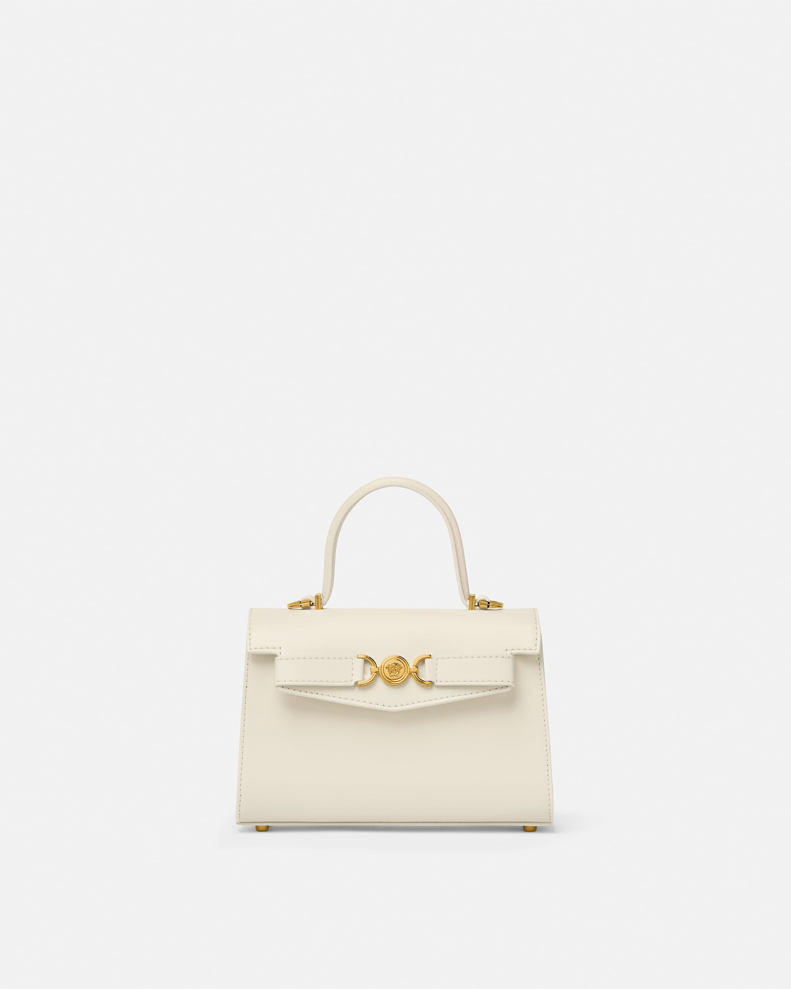 Medusa '95 Small Leather Top-Handle White,Gold | VERSACE US