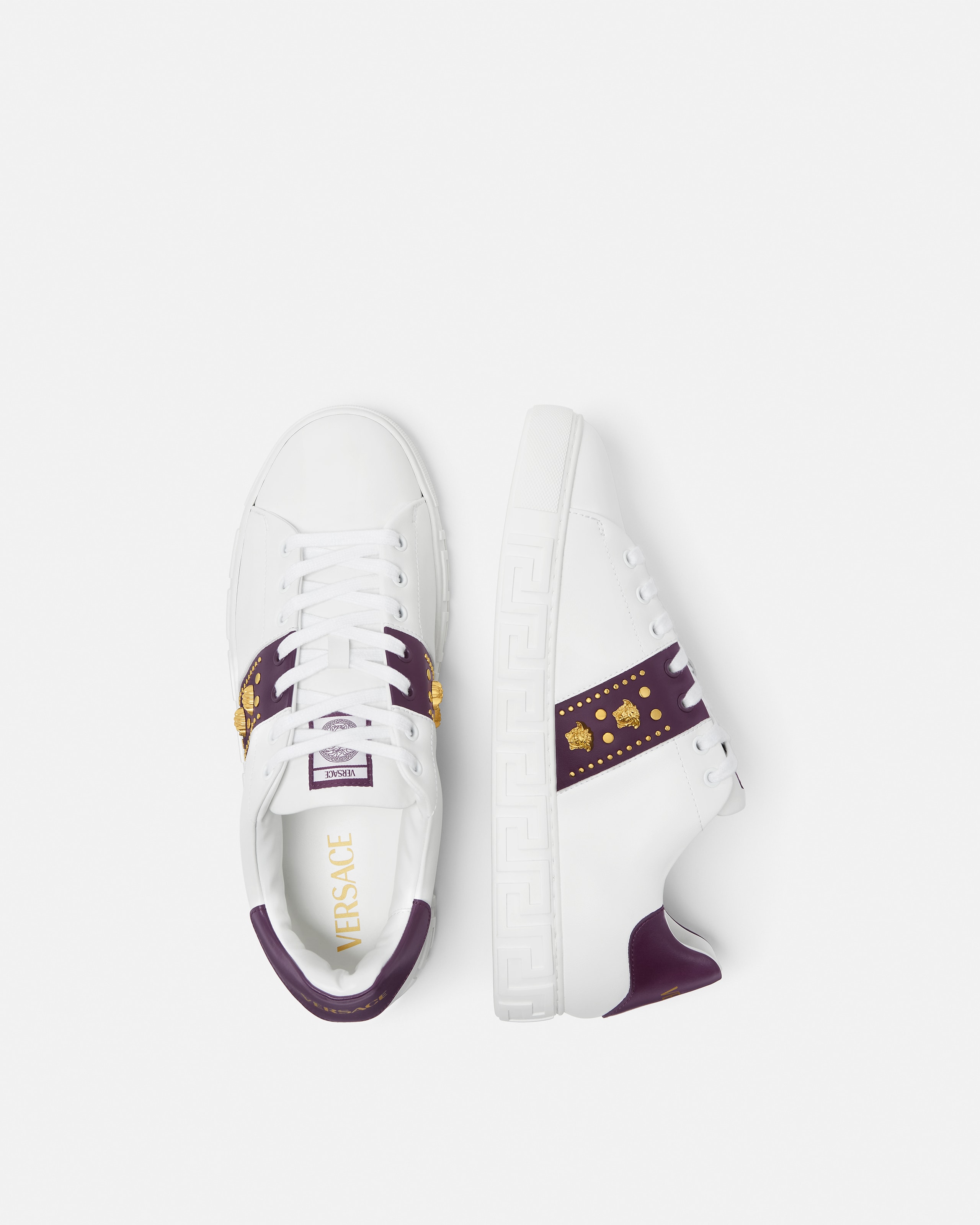 Greca Embellished Sneakers White,Red | VERSACE US