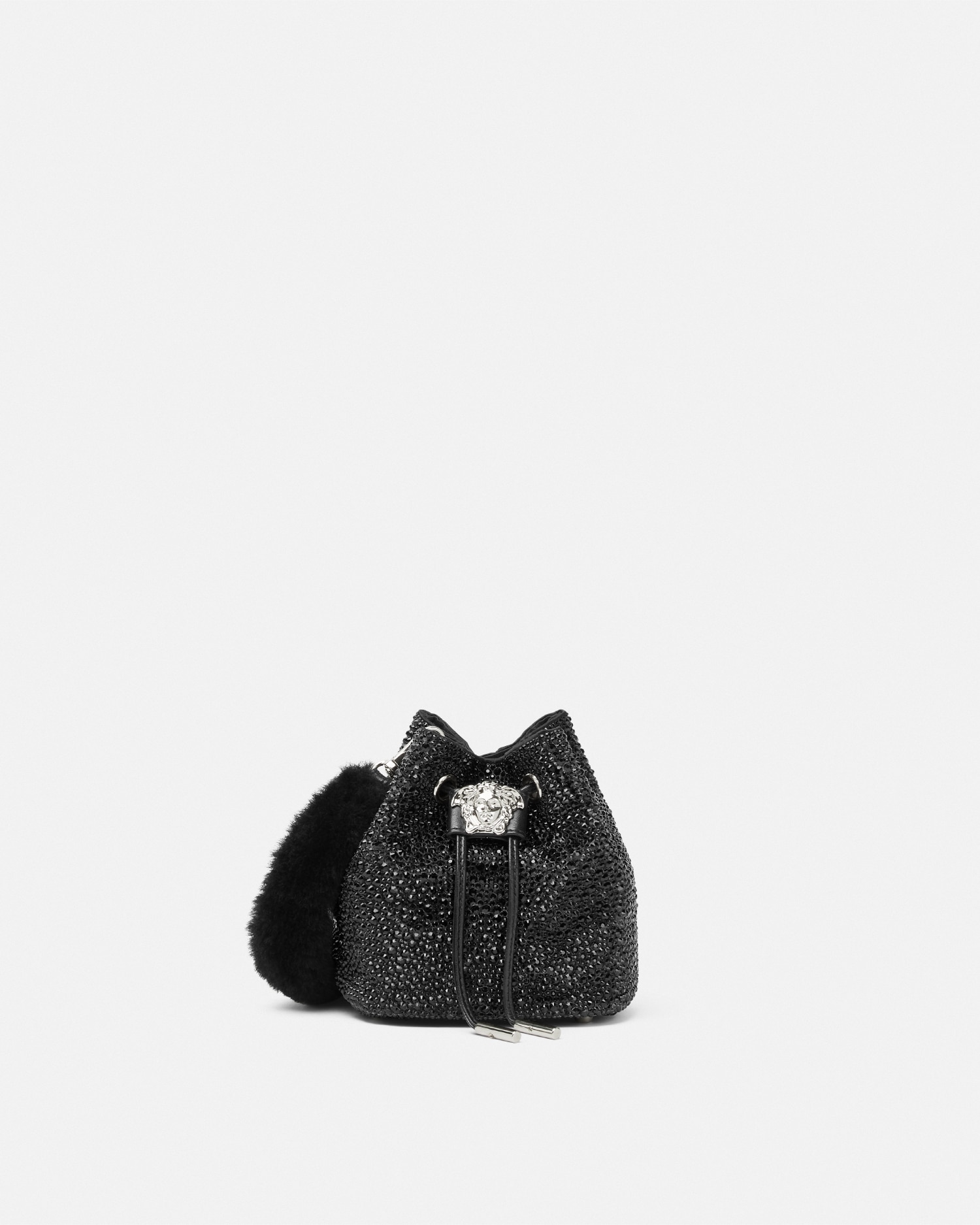 Versace Crystal La Medusa Mini Bucket Bag In Noir+argent