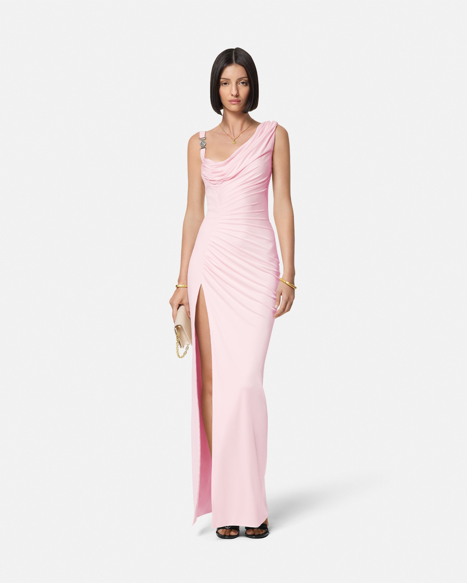 Versace Viscose Liquid Jersey Draped Gown, Female, Light Pink, 44