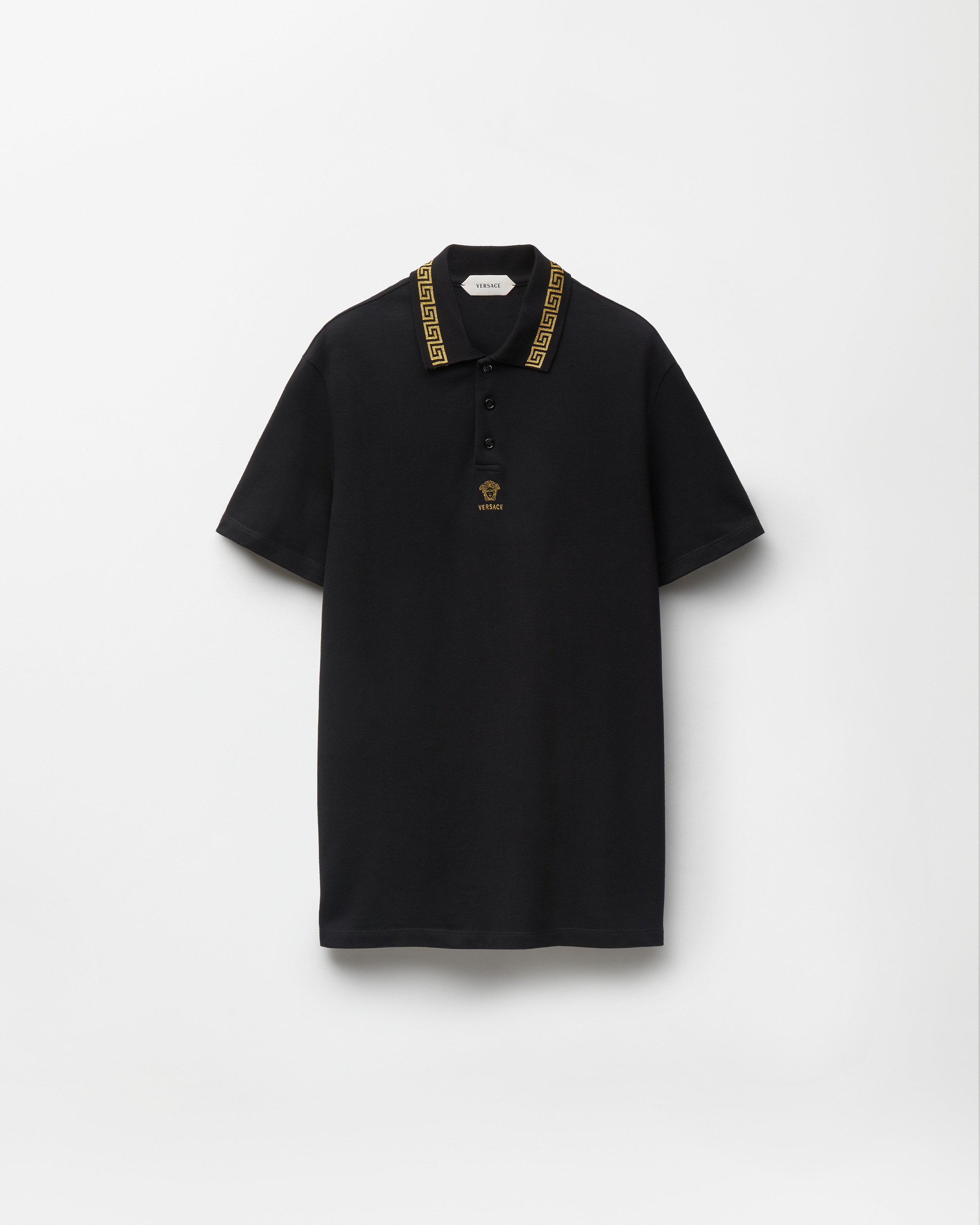 Versace Polo En Piqué De Coton Et Lurex Brodé In Noir