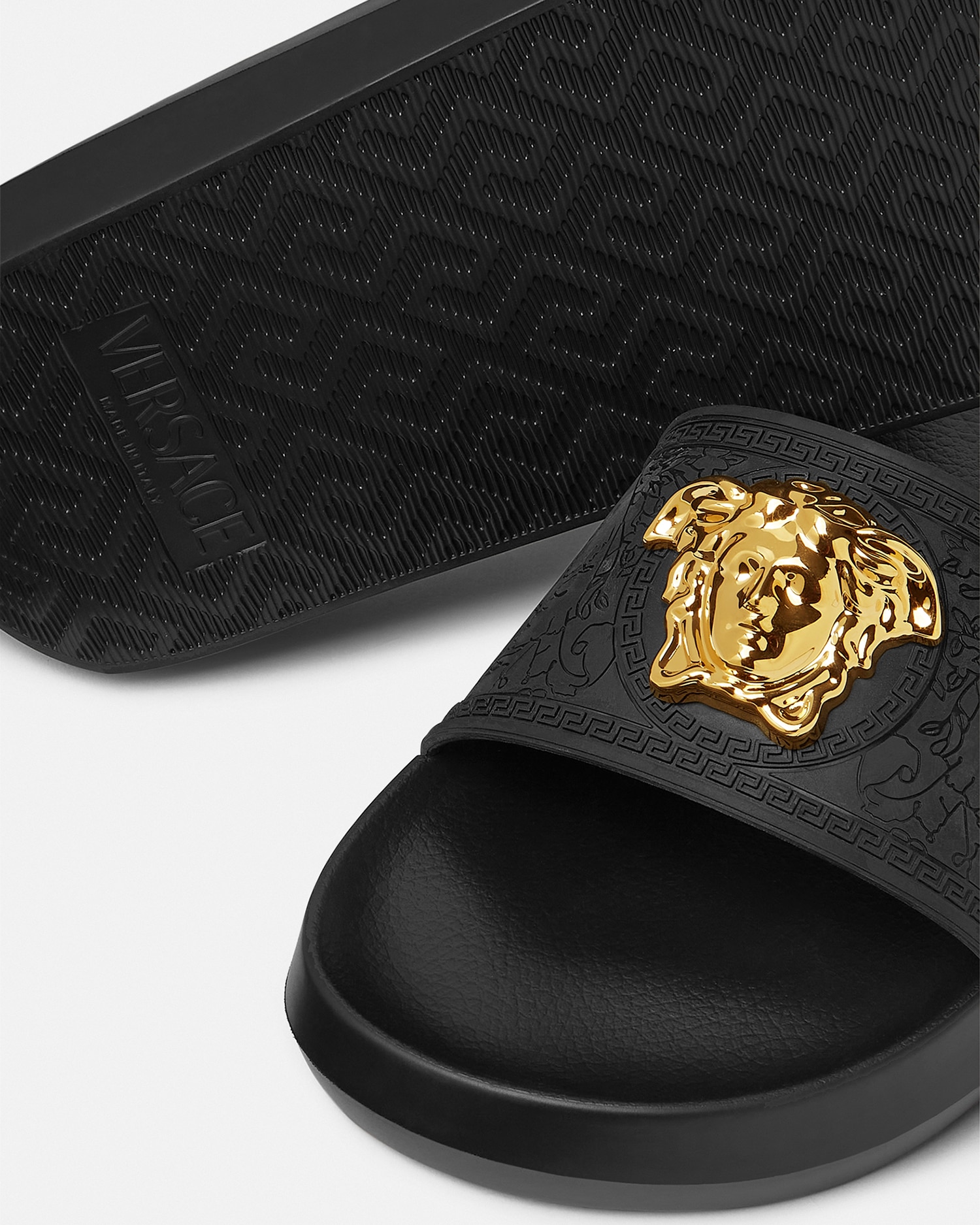 Shop Versace Palazzo Slides In Black