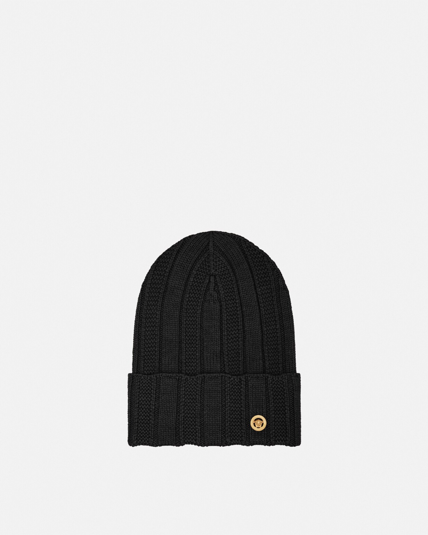 Versace Silk Accessories Medusa Ribbed Knit Beanie In Black