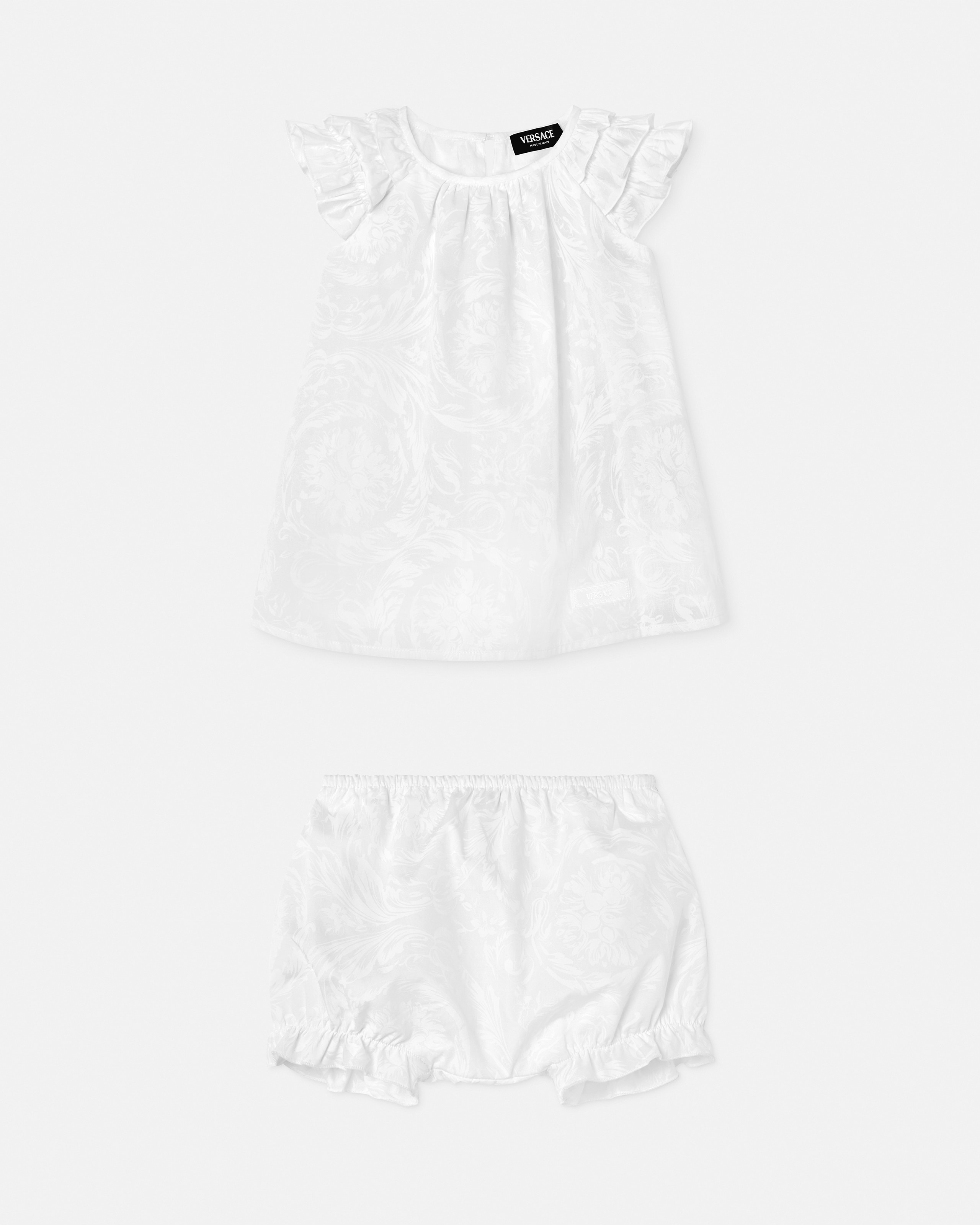 Versace Ensemble Robe Popeline De Coton Jacquard Baby In White