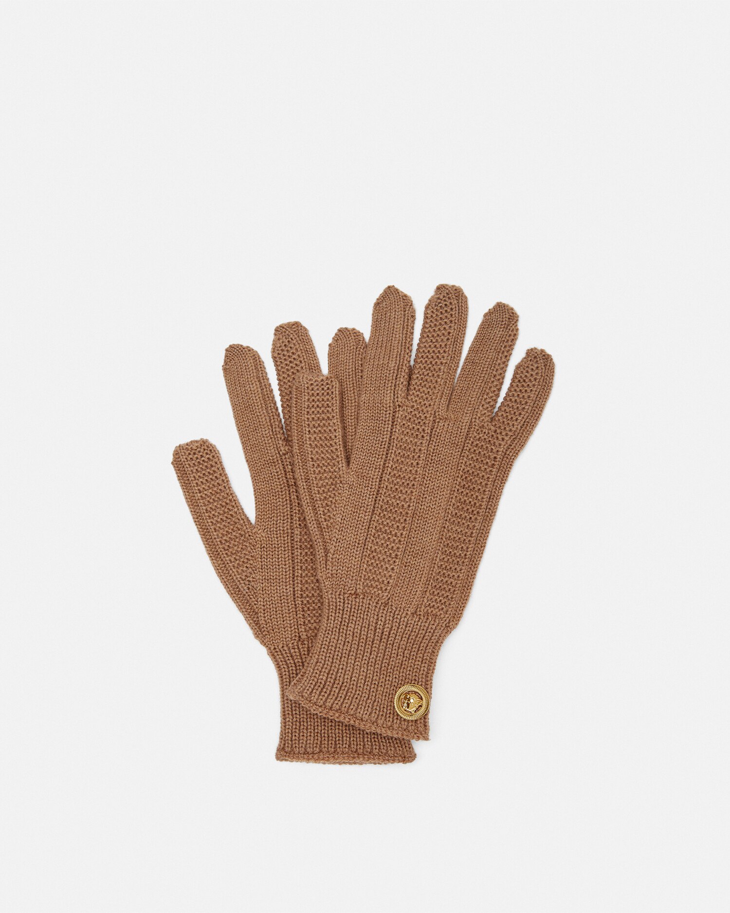 Versace Medusa Ribbed Knit Gloves In Brown