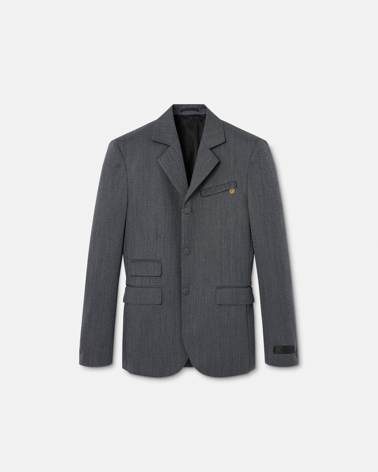 Versace Blazer À Coupe Droite En Laine Moulinée In Noir+gris