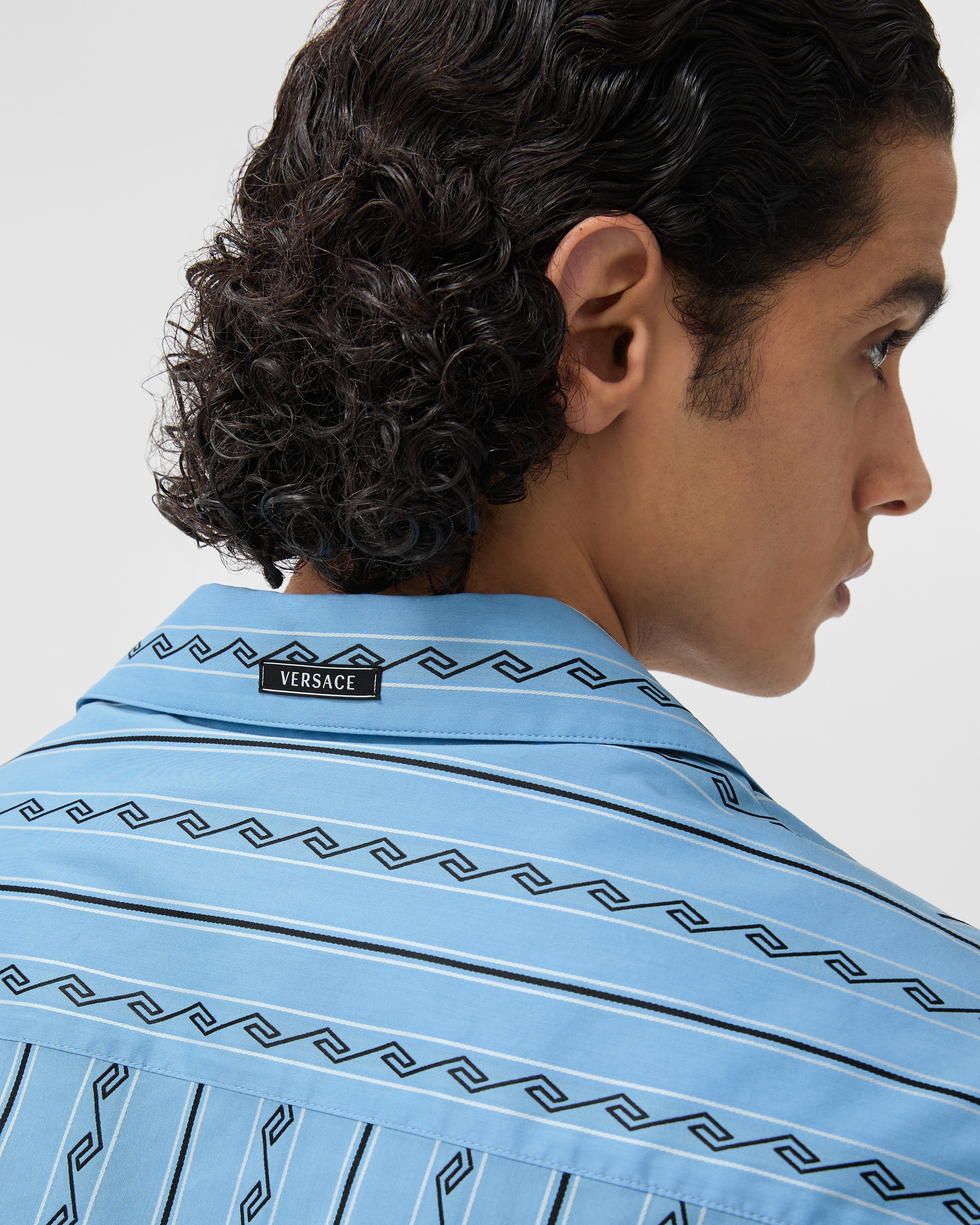 Jacquard Cotton-Silk Regular Shirt Blue | VERSACE US