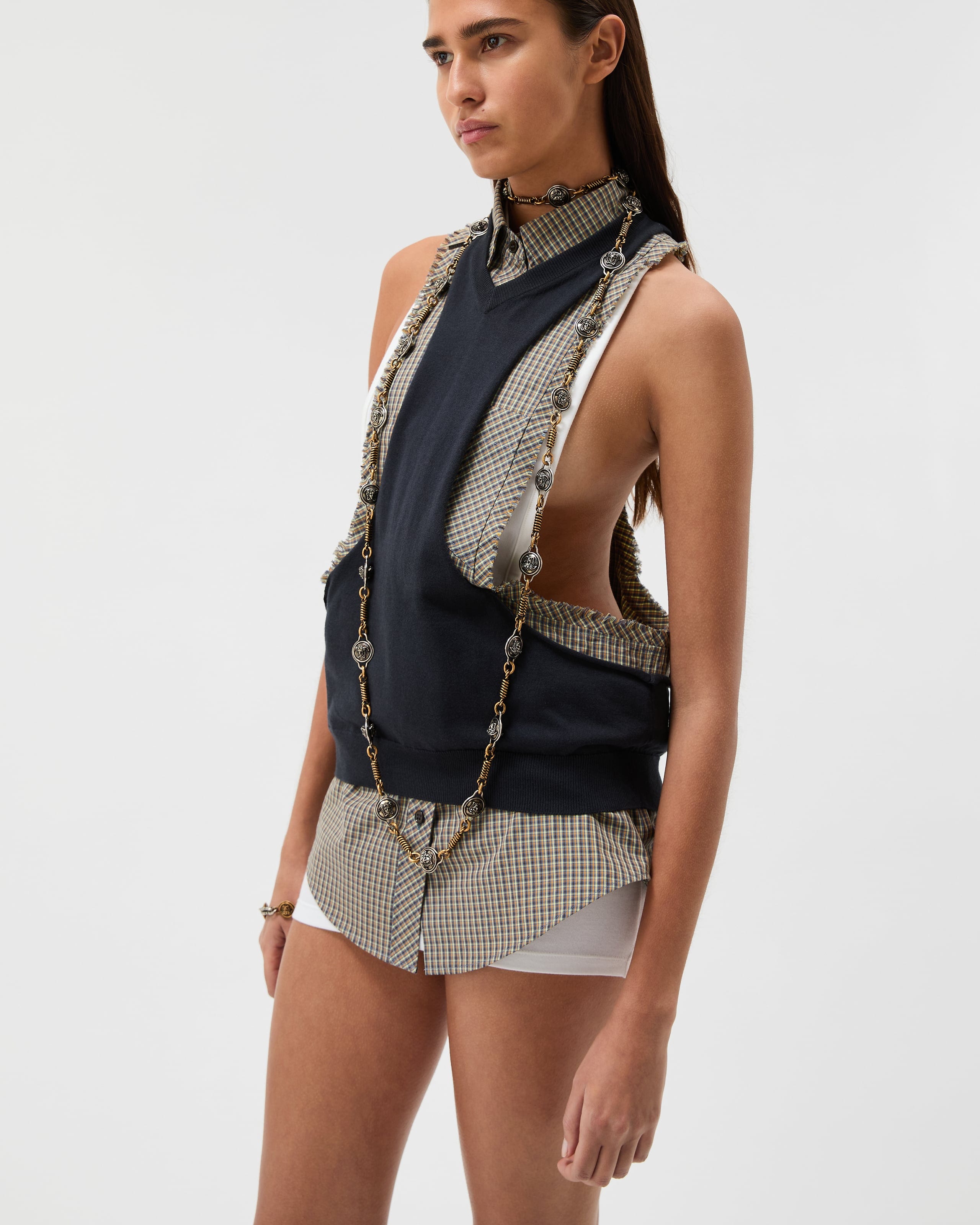 Cotton-Cashmere Knit Tank Top Blue | VERSACE US